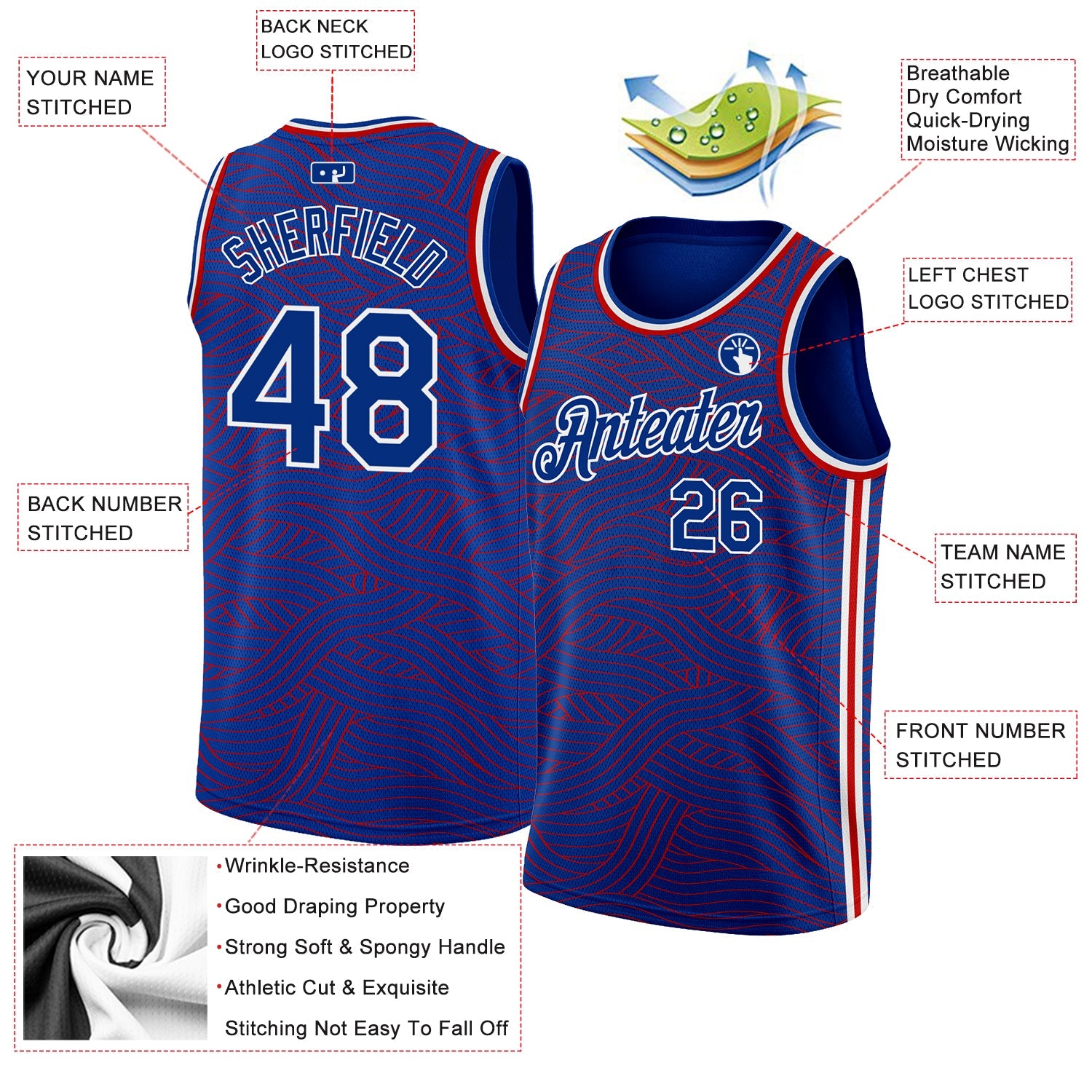 Custom Royal Red-White Authentic City Edition Basketball Jersey view 2