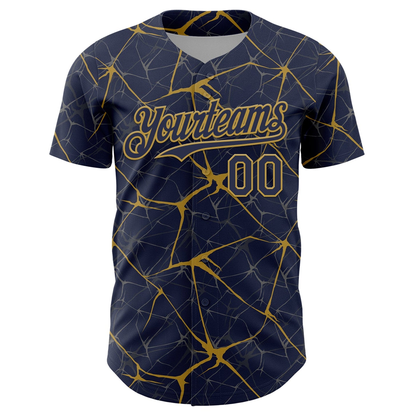 Custom Navy Old Gold 3D Pattern Design Abstract Network Authentic Baseball Jersey view 2