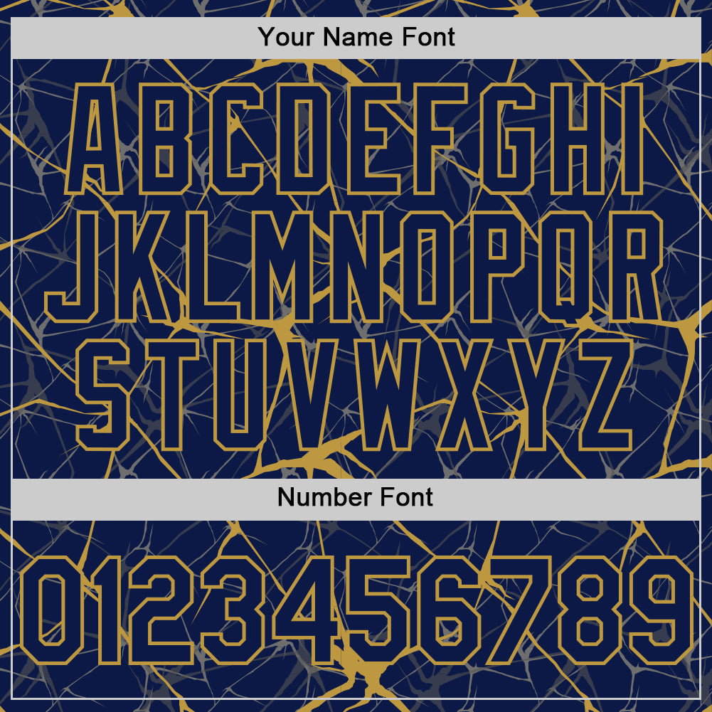 Custom Navy Old Gold 3D Pattern Design Abstract Network Authentic Baseball Jersey view 5