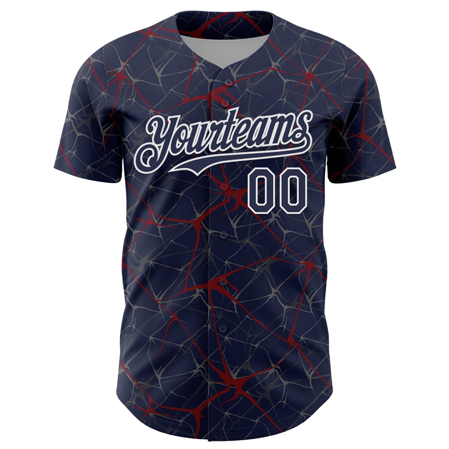 Custom Navy Crimson-White 3D Pattern Design Abstract Network Authentic Baseball Jersey view 2