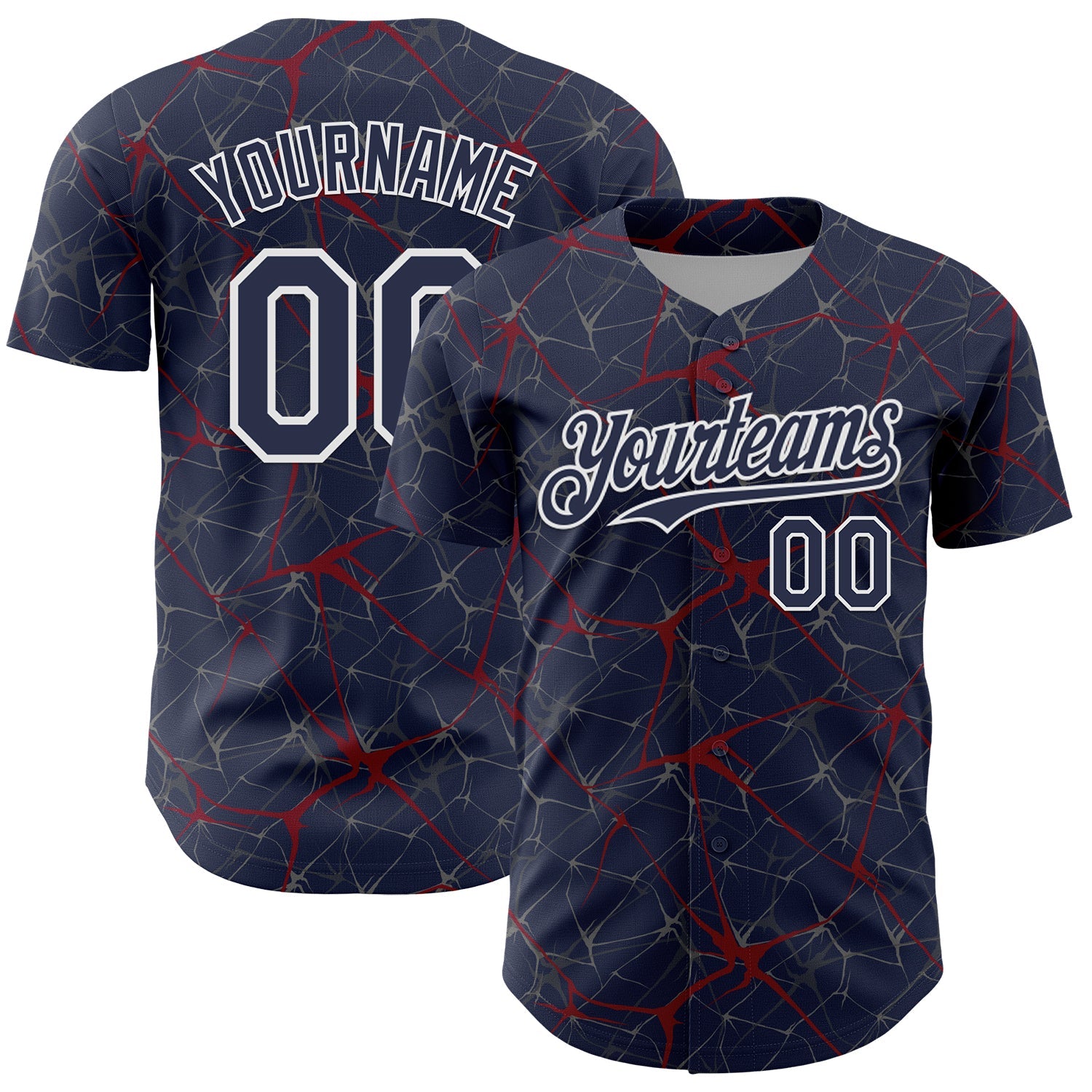 Custom Navy Crimson-White 3D Pattern Design Abstract Network Authentic Baseball Jersey - Main View