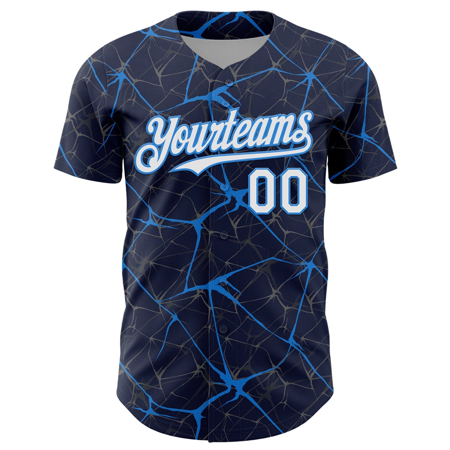 Custom Navy White-Electric Blue 3D Pattern Design Abstract Network Authentic Baseball Jersey view 2