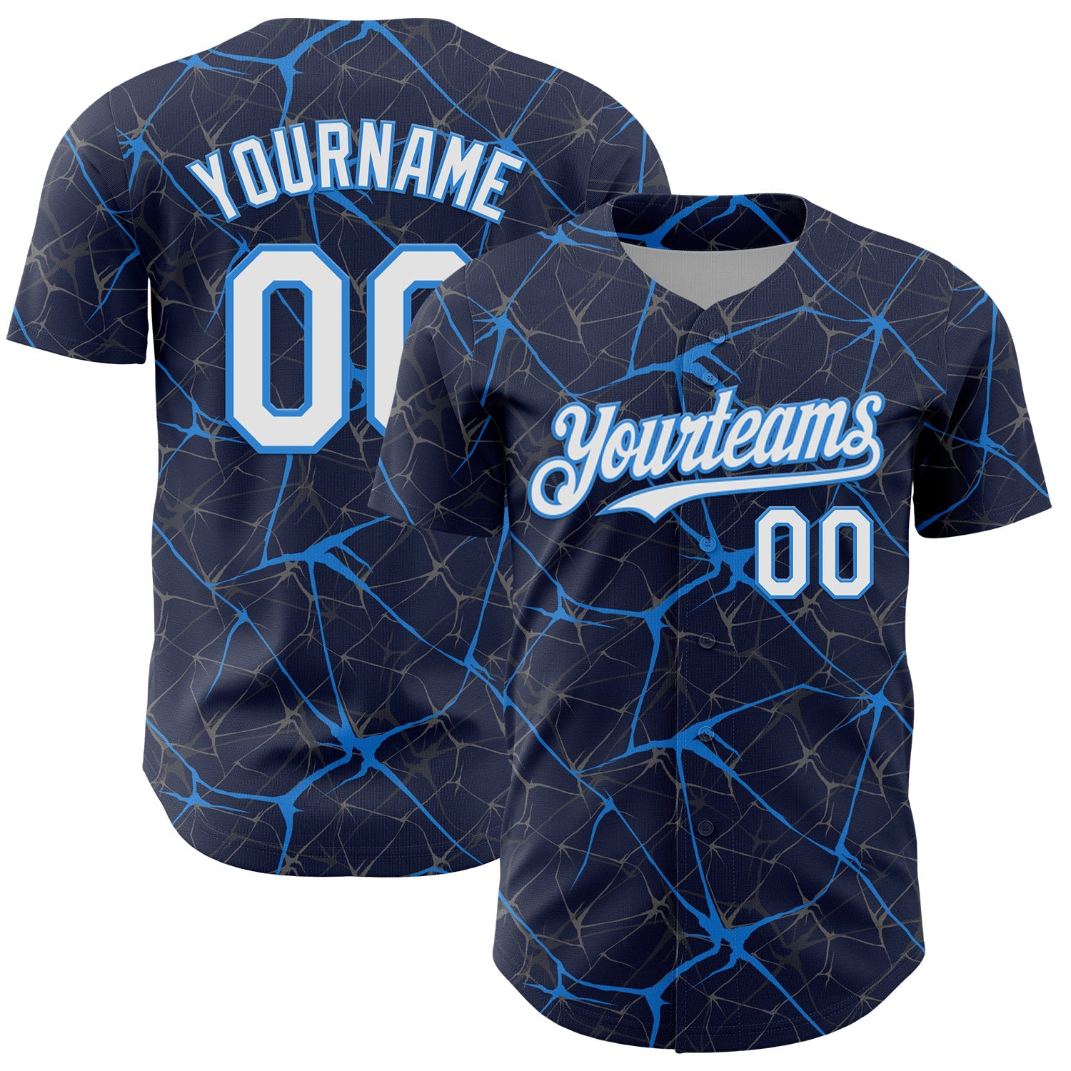 Custom Navy White-Electric Blue 3D Pattern Design Abstract Network Authentic Baseball Jersey - Main View