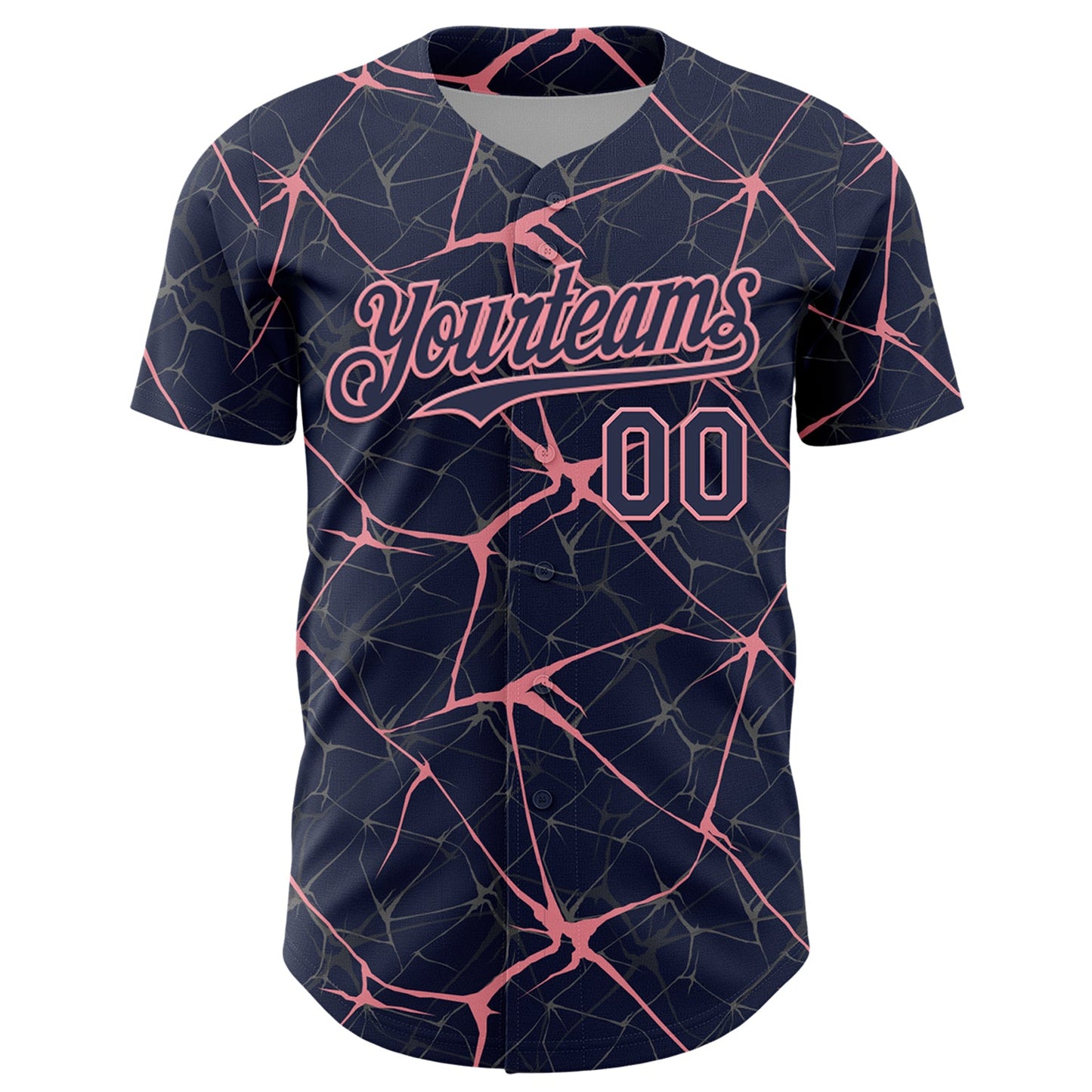 Custom Navy Medium Pink 3D Pattern Design Abstract Network Authentic Baseball Jersey view 2