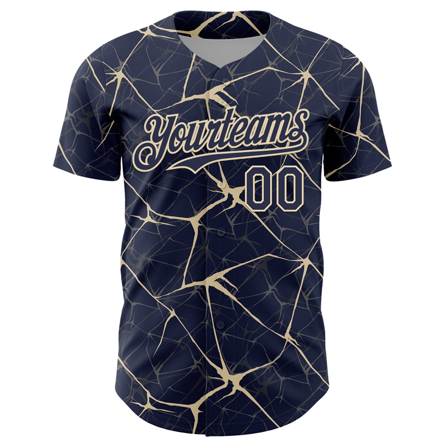 Custom Navy Cream 3D Pattern Design Abstract Network Authentic Baseball Jersey view 2