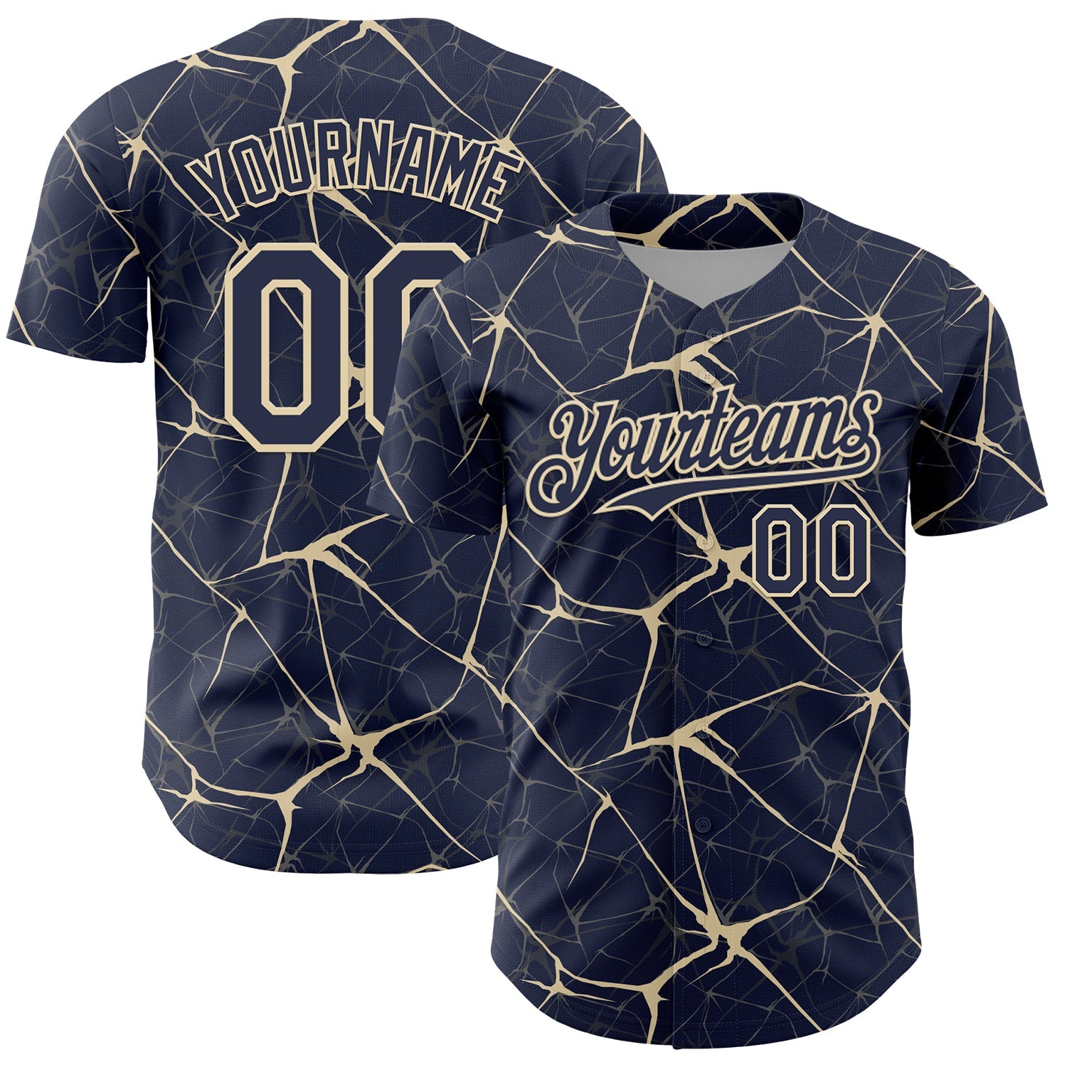 Custom Navy Cream 3D Pattern Design Abstract Network Authentic Baseball Jersey - Main View