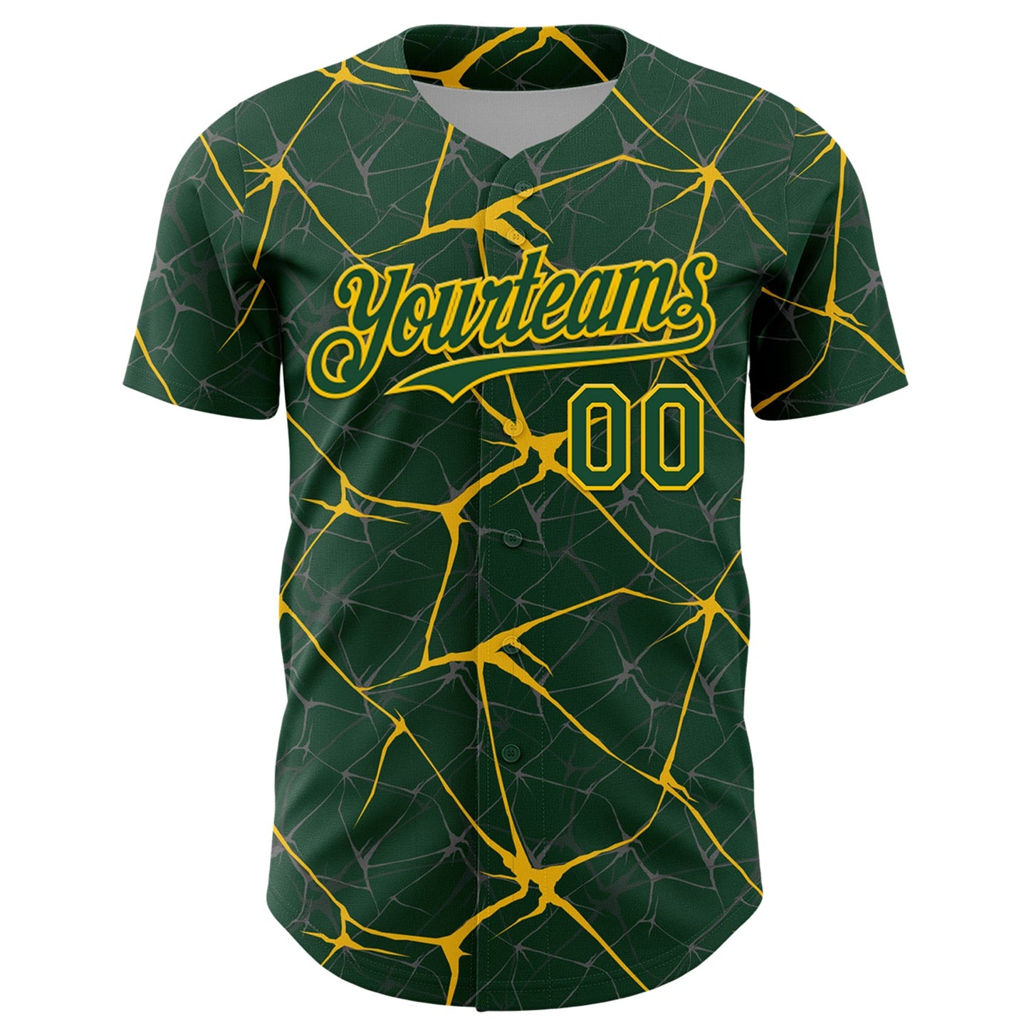 Custom Green Yellow 3D Pattern Design Abstract Network Authentic Baseball Jersey view 2
