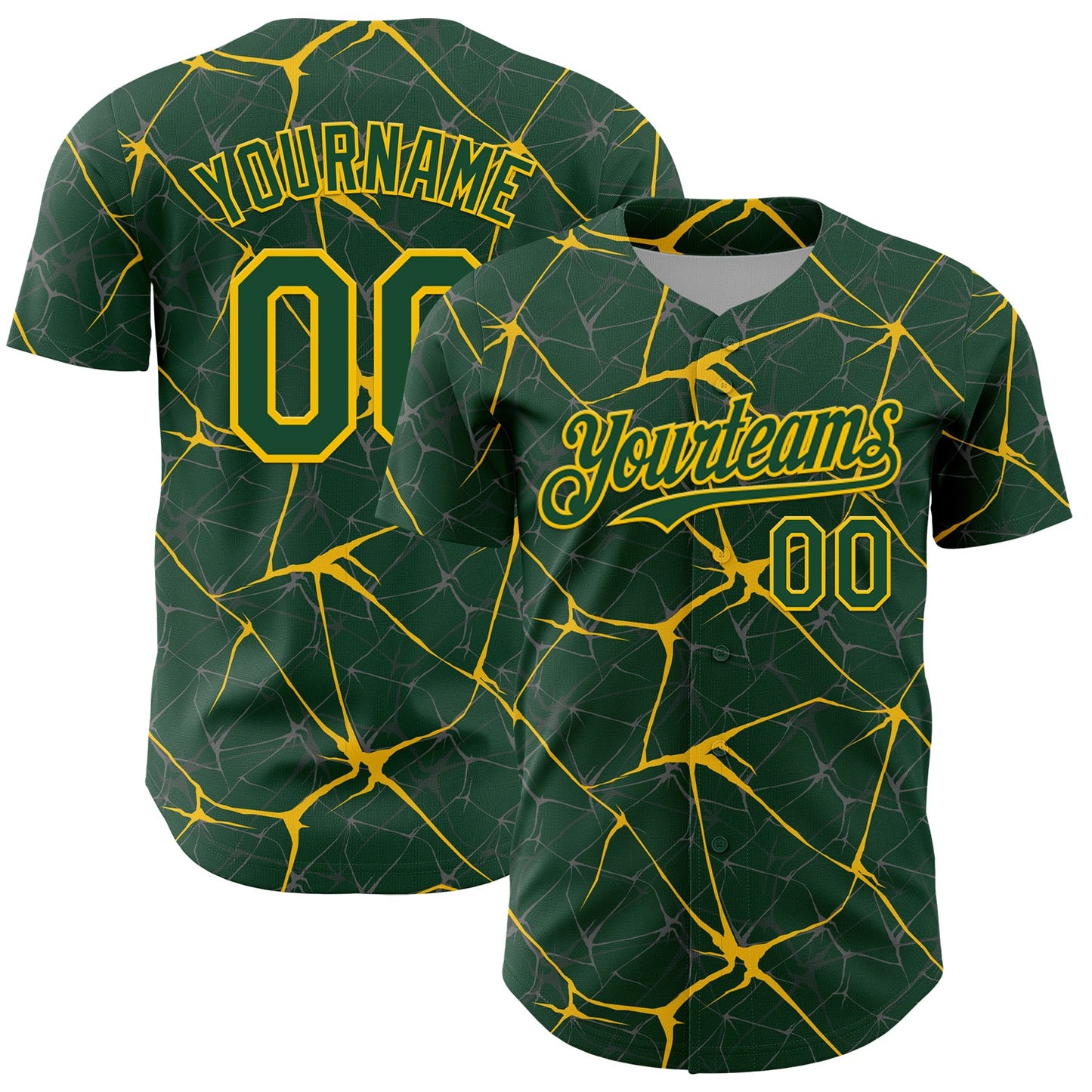 Custom Green Yellow 3D Pattern Design Abstract Network Authentic Baseball Jersey - Main View