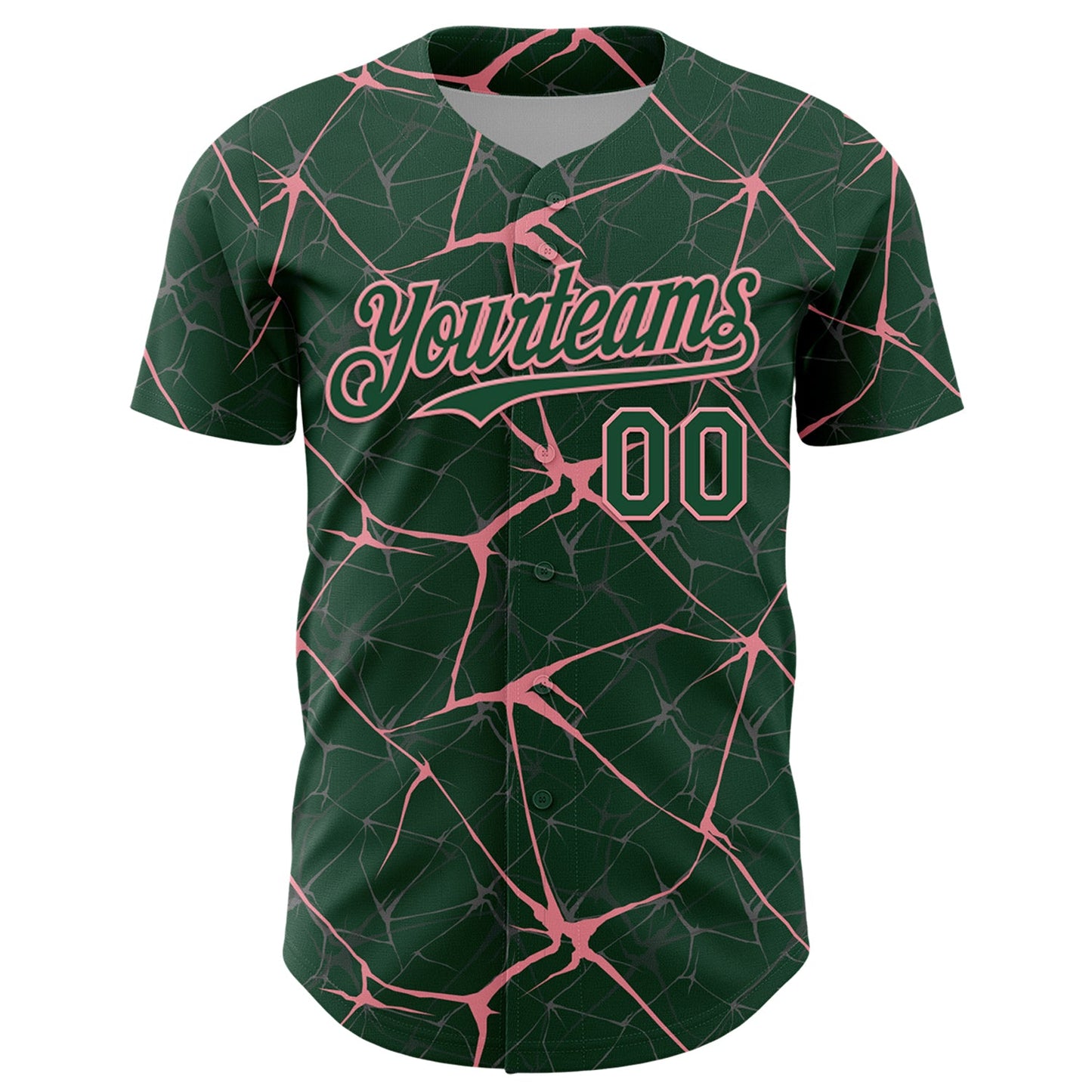 Custom Green Medium Pink 3D Pattern Design Abstract Network Authentic Baseball Jersey view 2