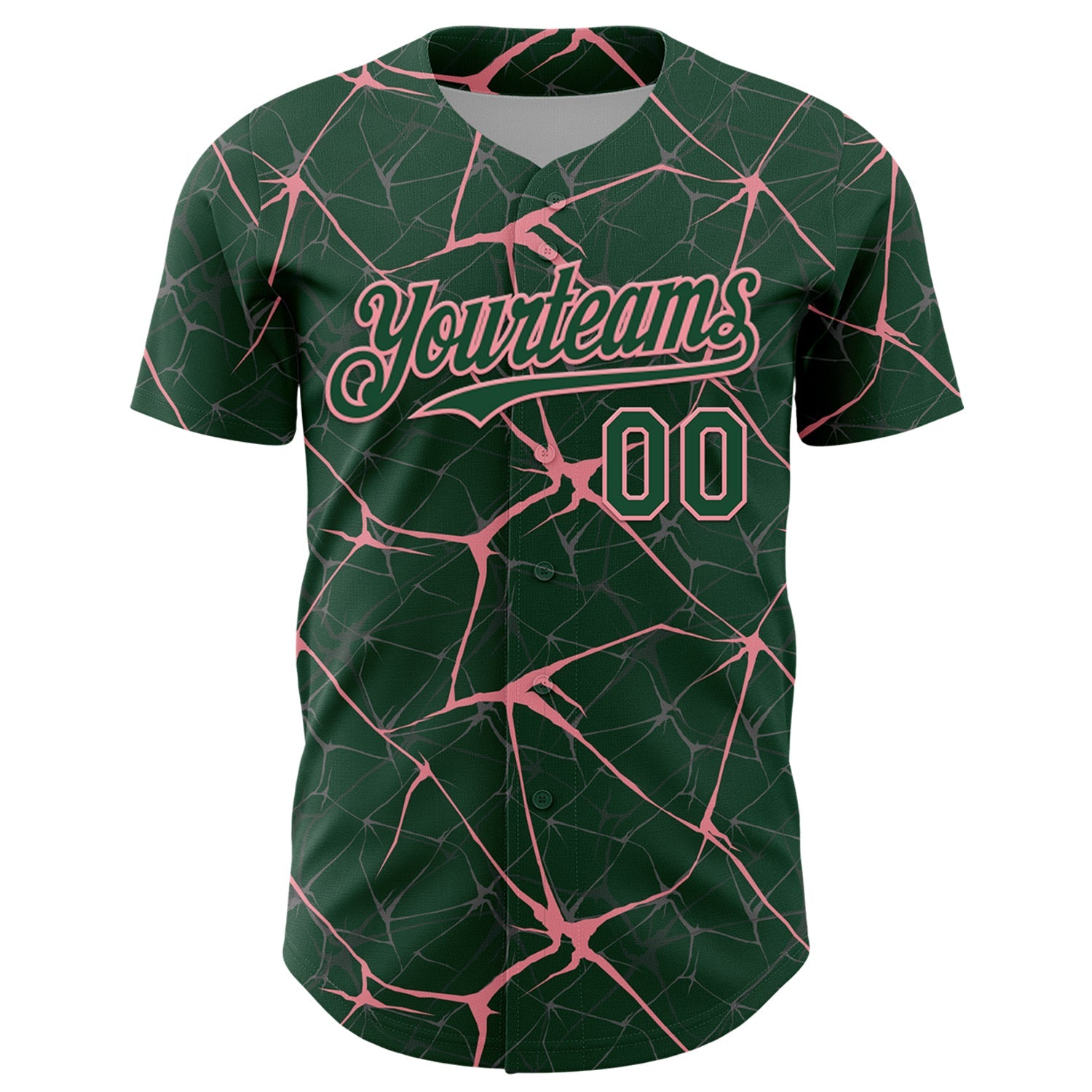 Custom Green Medium Pink 3D Pattern Design Abstract Network Authentic Baseball Jersey view 2