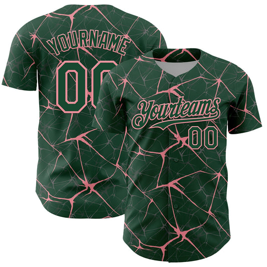 Custom Green Medium Pink 3D Pattern Design Abstract Network Authentic Baseball Jersey - Main View