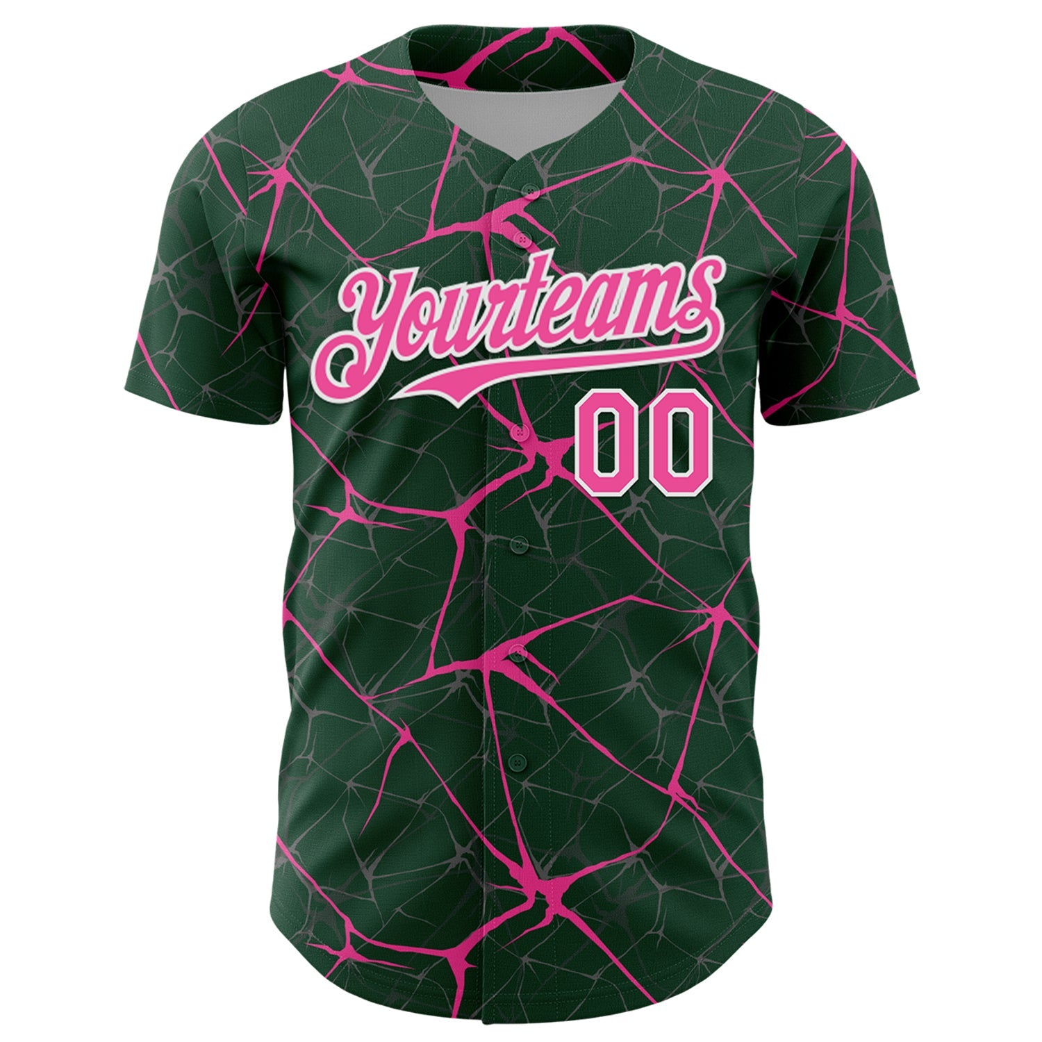 Custom Green Pink-White 3D Pattern Design Abstract Network Authentic Baseball Jersey view 2