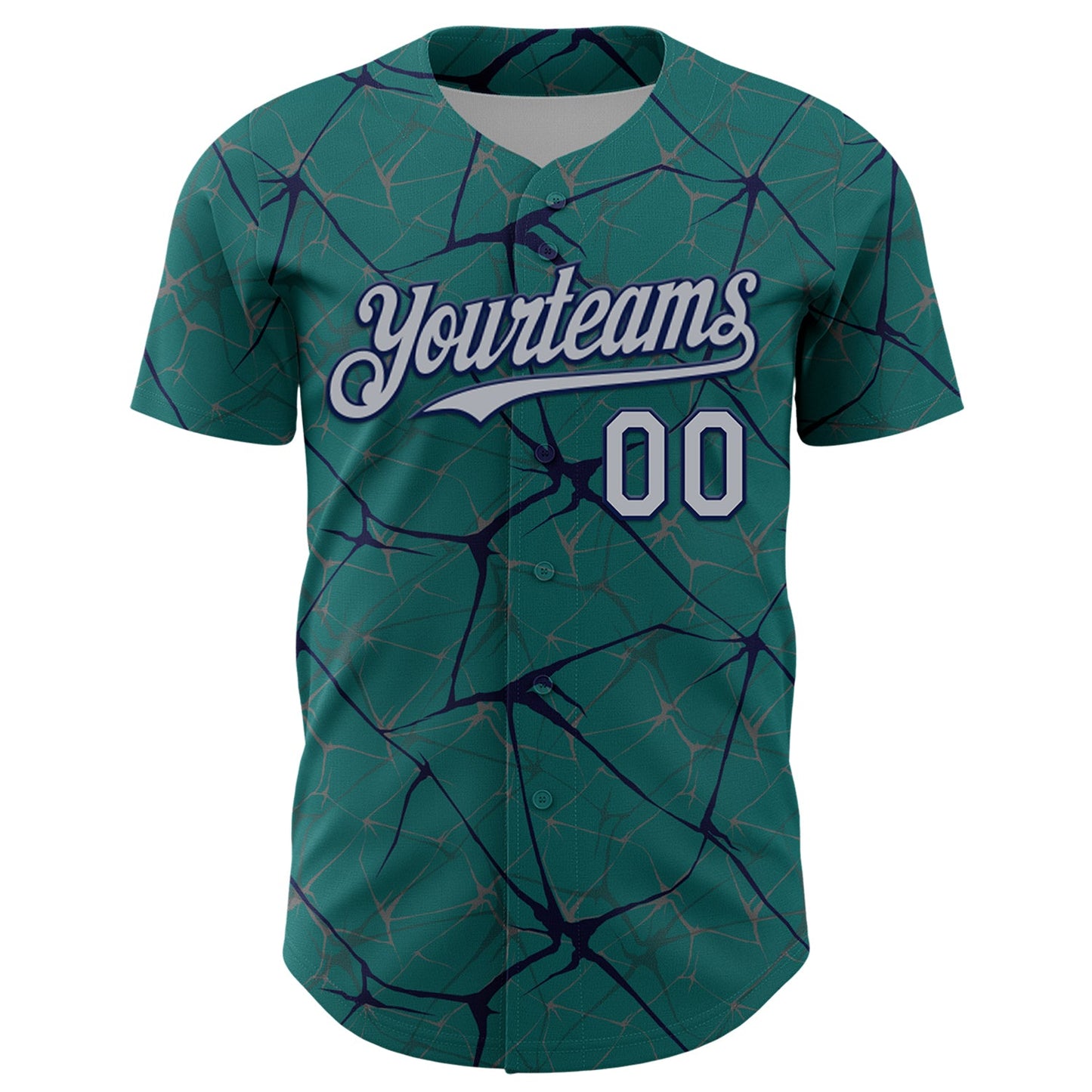 Custom Teal Gray-Navy 3D Pattern Design Abstract Network Authentic Baseball Jersey view 2