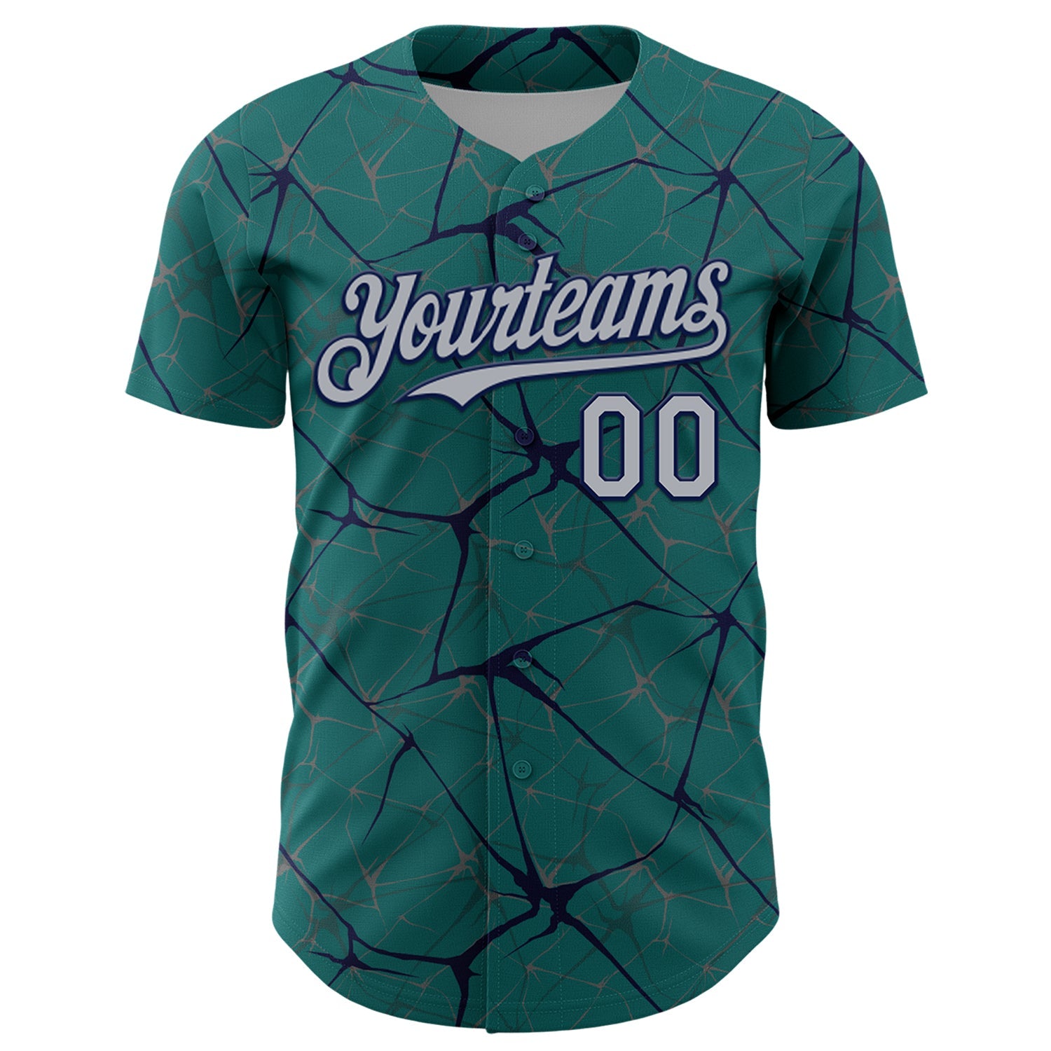 Custom Teal Gray-Navy 3D Pattern Design Abstract Network Authentic Baseball Jersey view 2