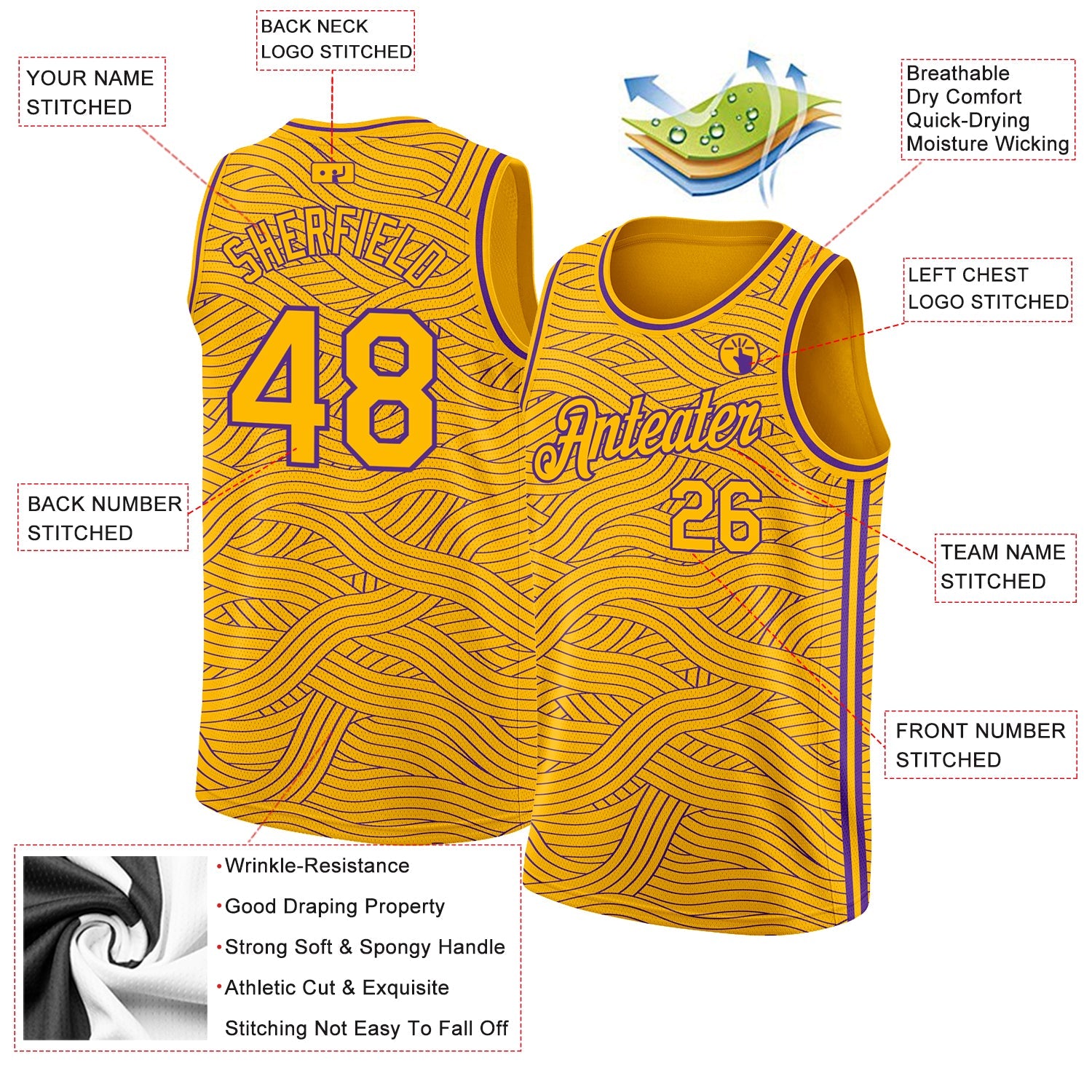 Custom Gold Purple Authentic City Edition Basketball Jersey view 2