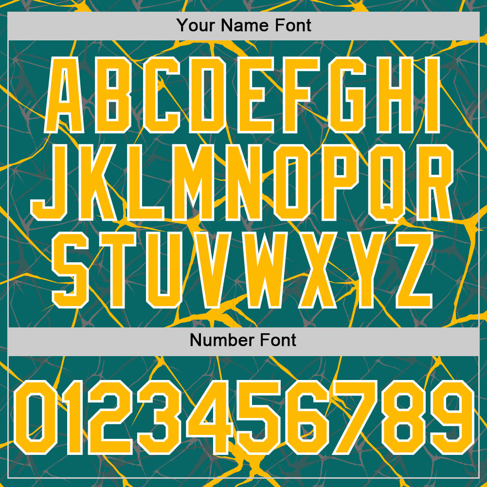 Custom Teal Gold-White 3D Pattern Design Abstract Network Authentic Baseball Jersey view 5