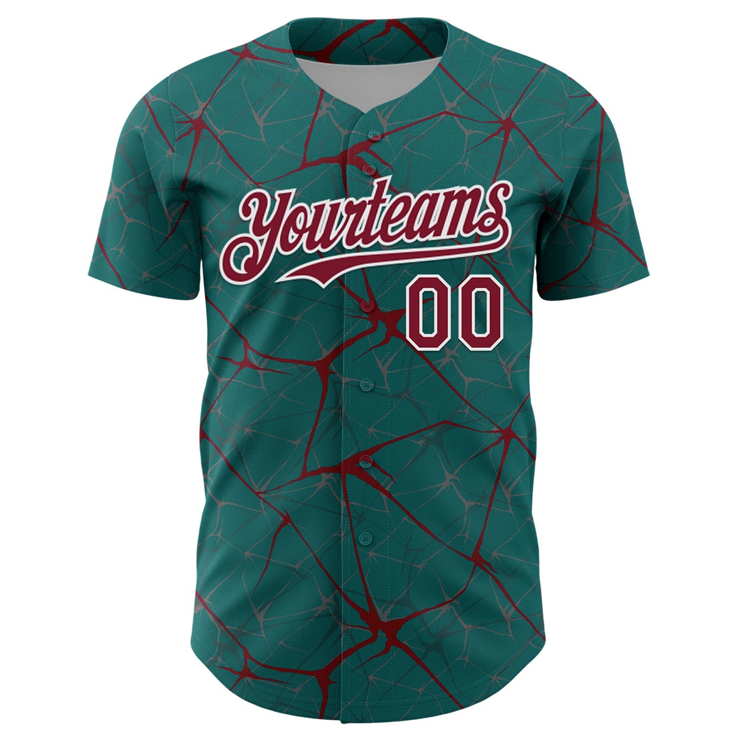 Custom Teal Crimson-White 3D Pattern Design Abstract Network Authentic Baseball Jersey view 2
