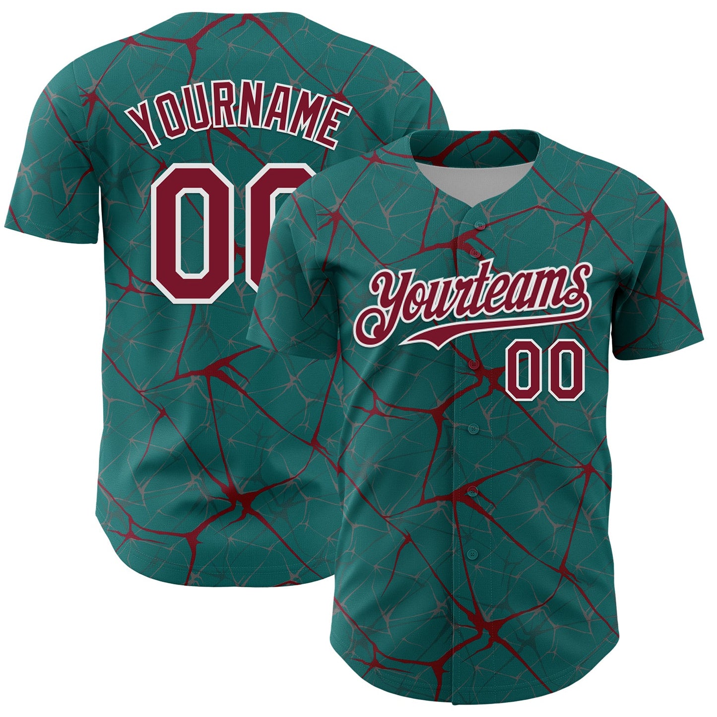 Custom Teal Crimson-White 3D Pattern Design Abstract Network Authentic Baseball Jersey - Main View