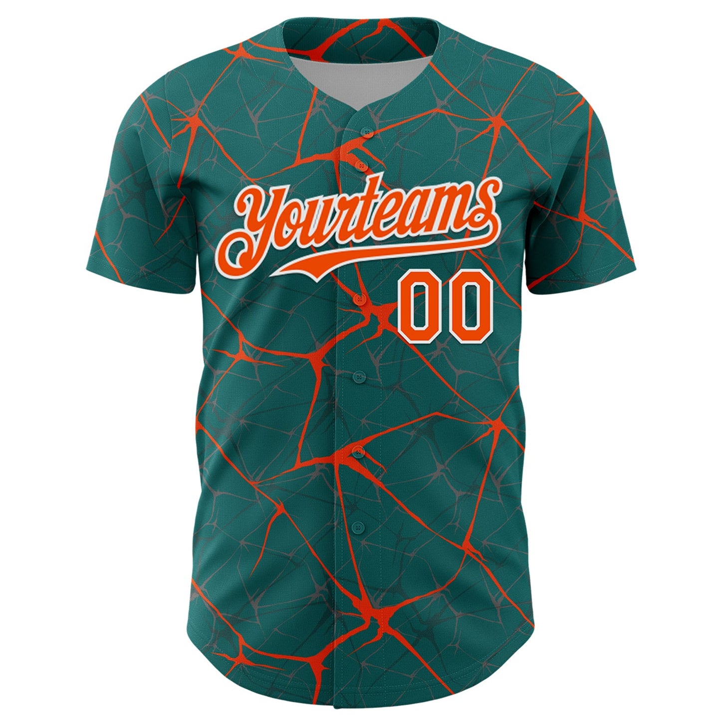 Custom Teal Orange-White 3D Pattern Design Abstract Network Authentic Baseball Jersey view 2