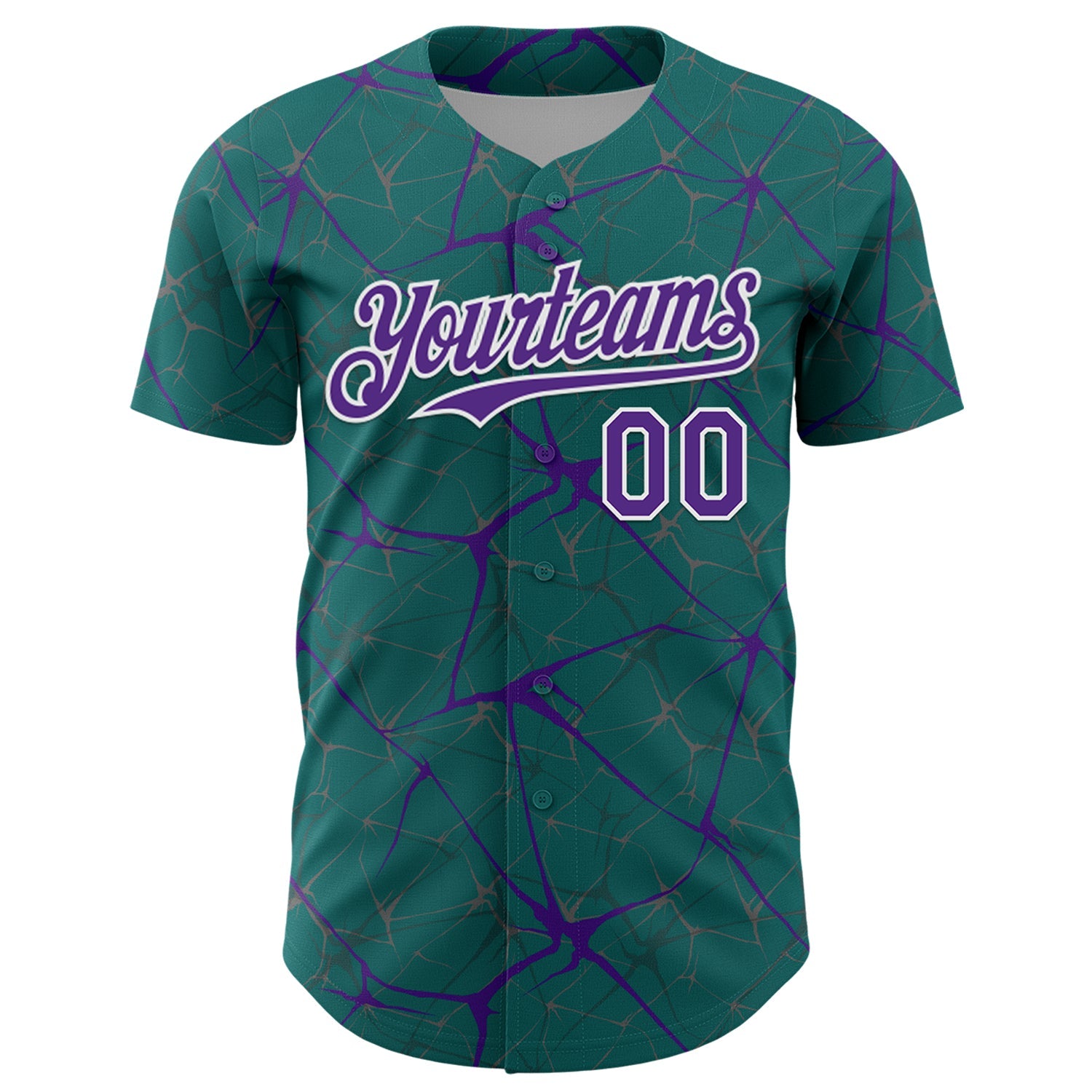 Custom Teal Purple-White 3D Pattern Design Abstract Network Authentic Baseball Jersey view 2