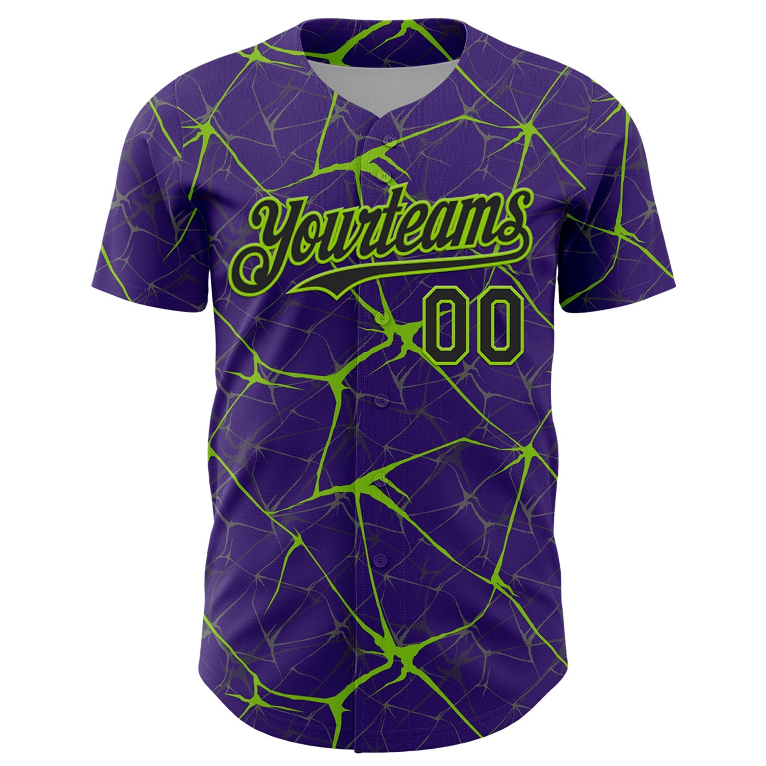 Custom Purple Black-Neon Green 3D Pattern Design Abstract Network Authentic Baseball Jersey view 2