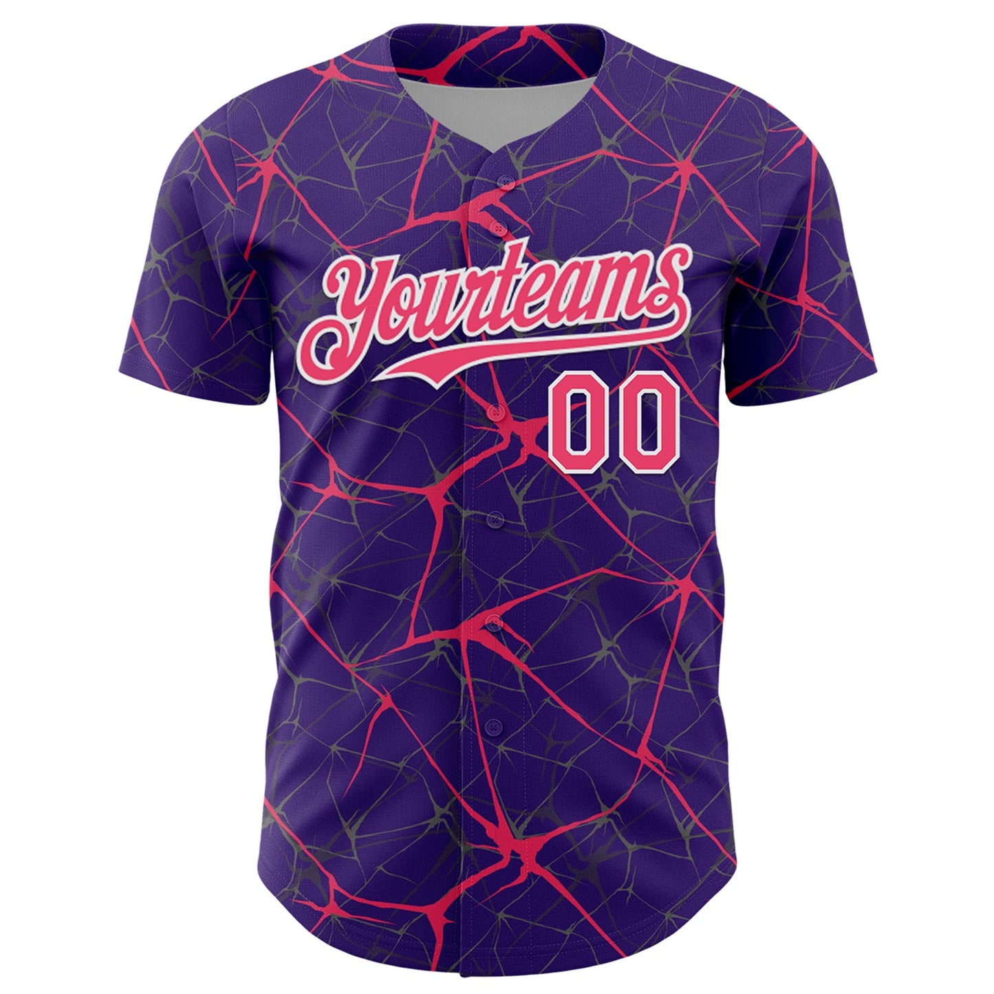 Custom Purple Neon Pink-White 3D Pattern Design Abstract Network Authentic Baseball Jersey view 2