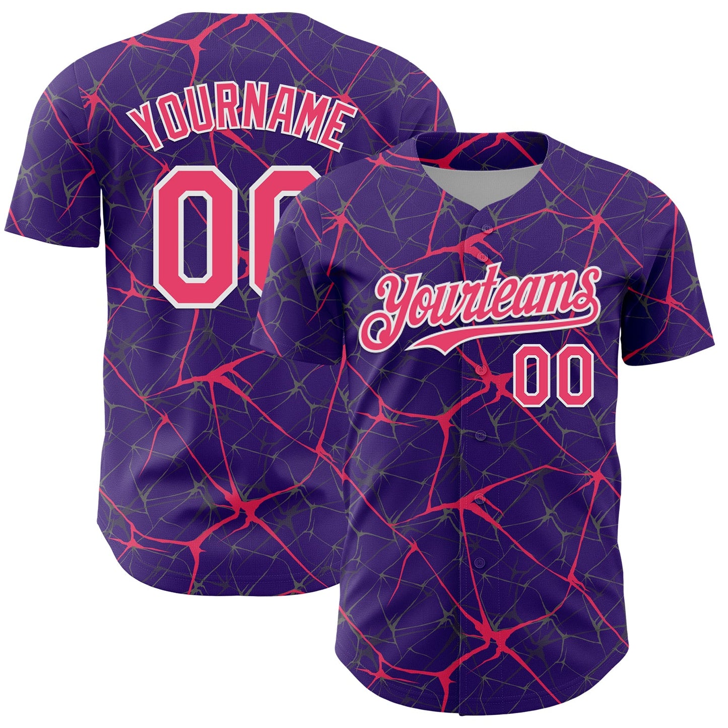 Custom Purple Neon Pink-White 3D Pattern Design Abstract Network Authentic Baseball Jersey - Main View