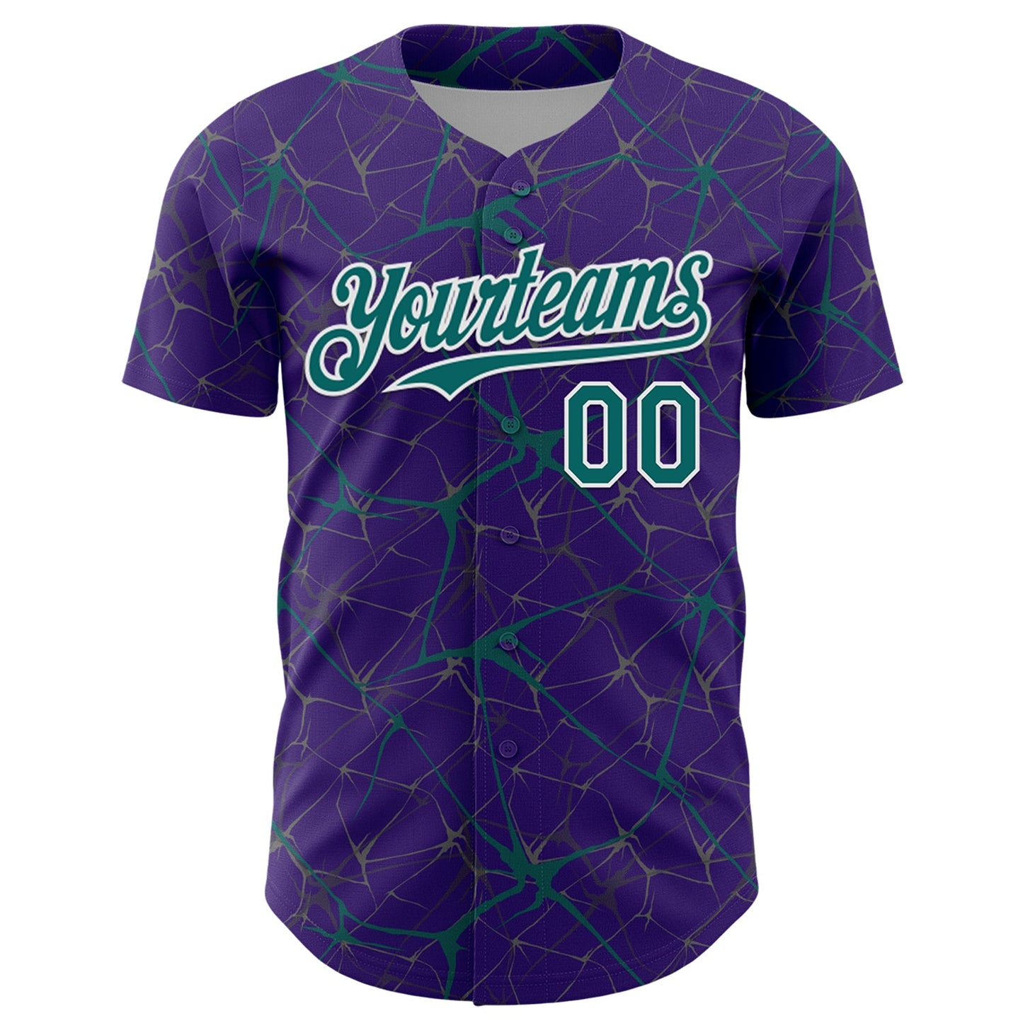 Custom Purple Teal-White 3D Pattern Design Abstract Network Authentic Baseball Jersey view 2