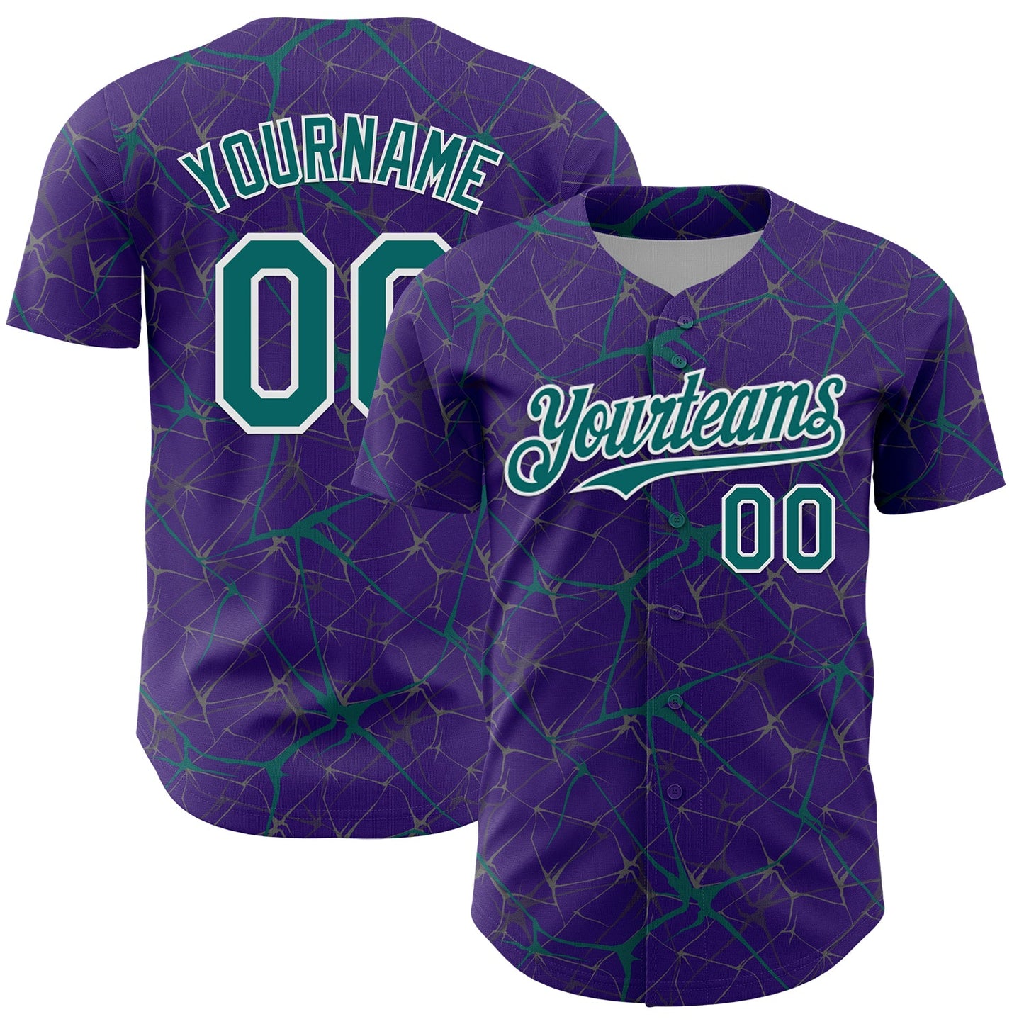 Custom Purple Teal-White 3D Pattern Design Abstract Network Authentic Baseball Jersey - Main View
