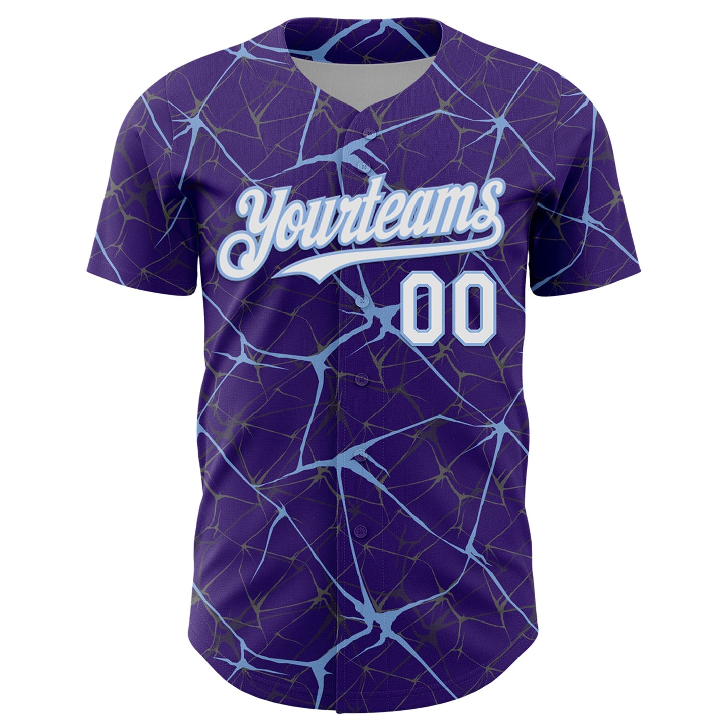 Custom Purple White-Light Blue 3D Pattern Design Abstract Network Authentic Baseball Jersey view 2