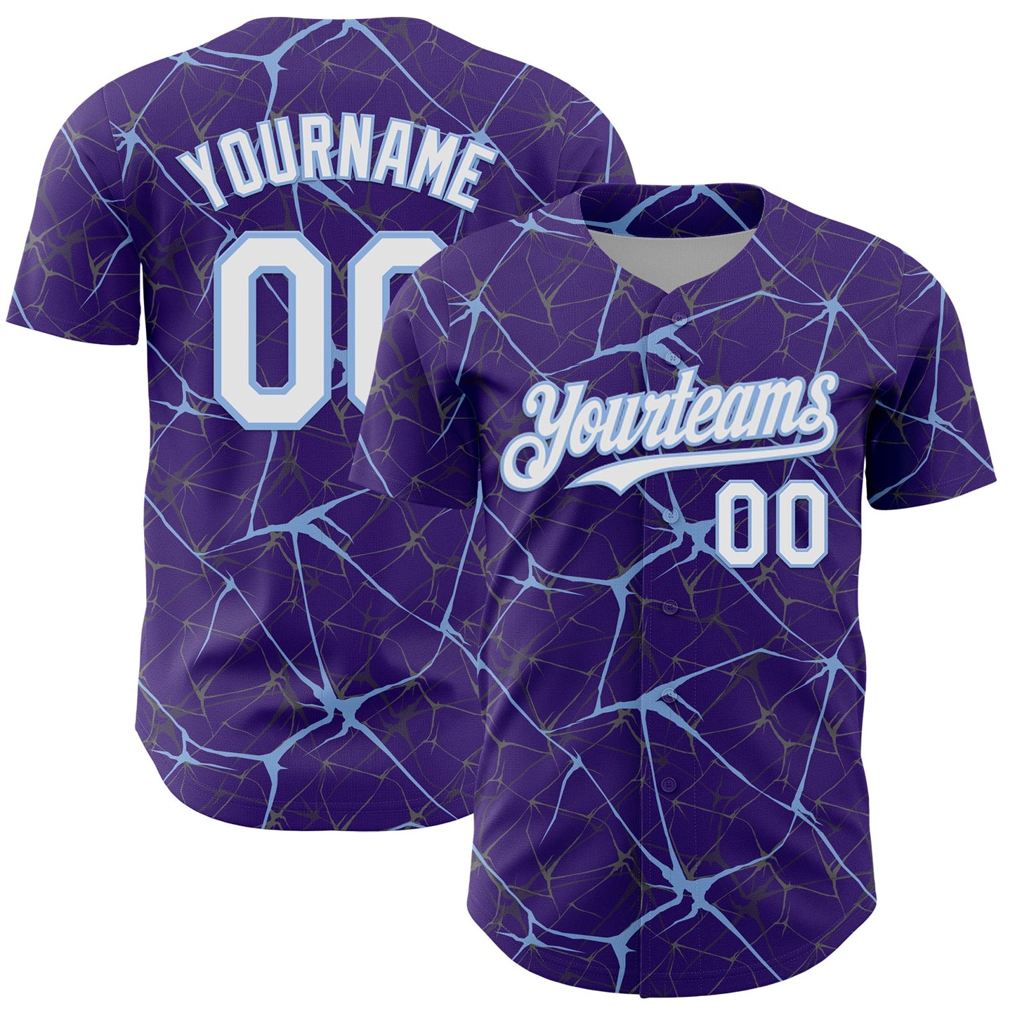 Custom Purple White-Light Blue 3D Pattern Design Abstract Network Authentic Baseball Jersey - Main View