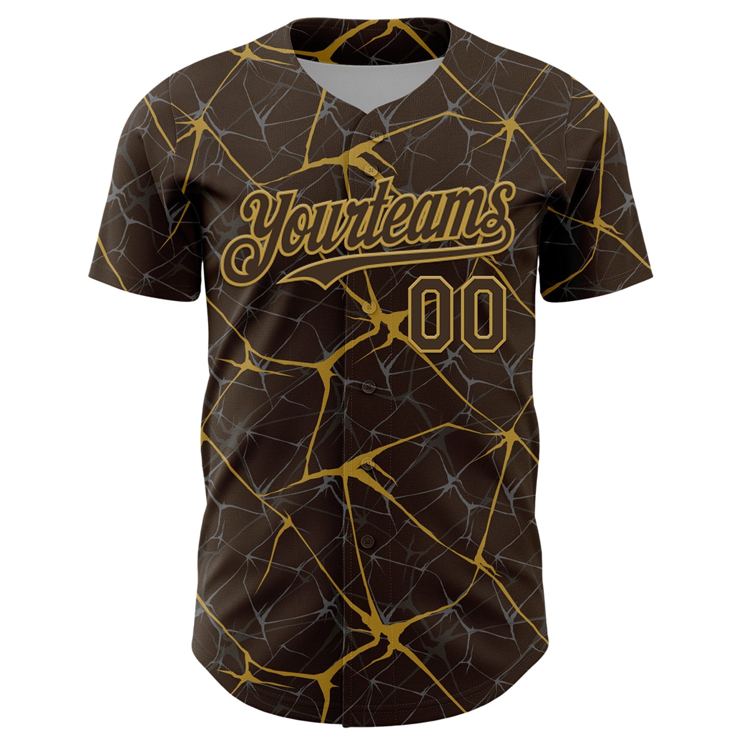 Custom Brown Old Gold 3D Pattern Design Abstract Network Authentic Baseball Jersey view 2