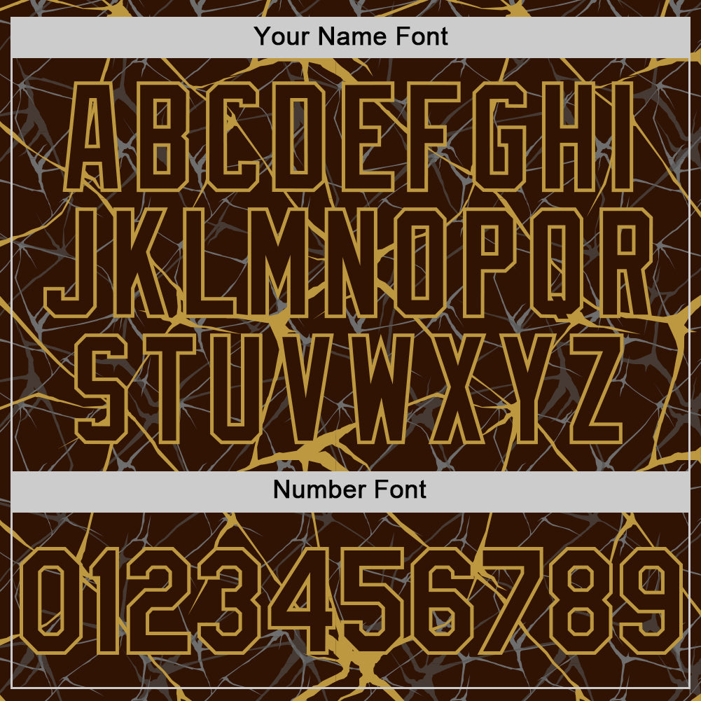 Custom Brown Old Gold 3D Pattern Design Abstract Network Authentic Baseball Jersey view 5