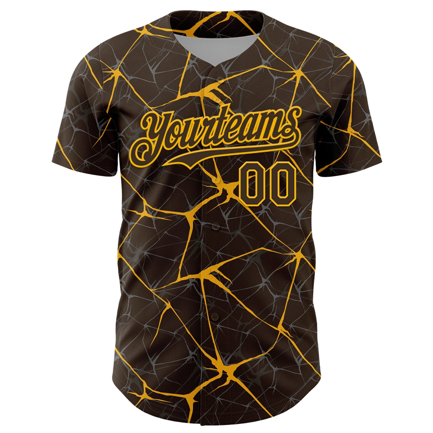 Custom Brown Gold 3D Pattern Design Abstract Network Authentic Baseball Jersey view 2