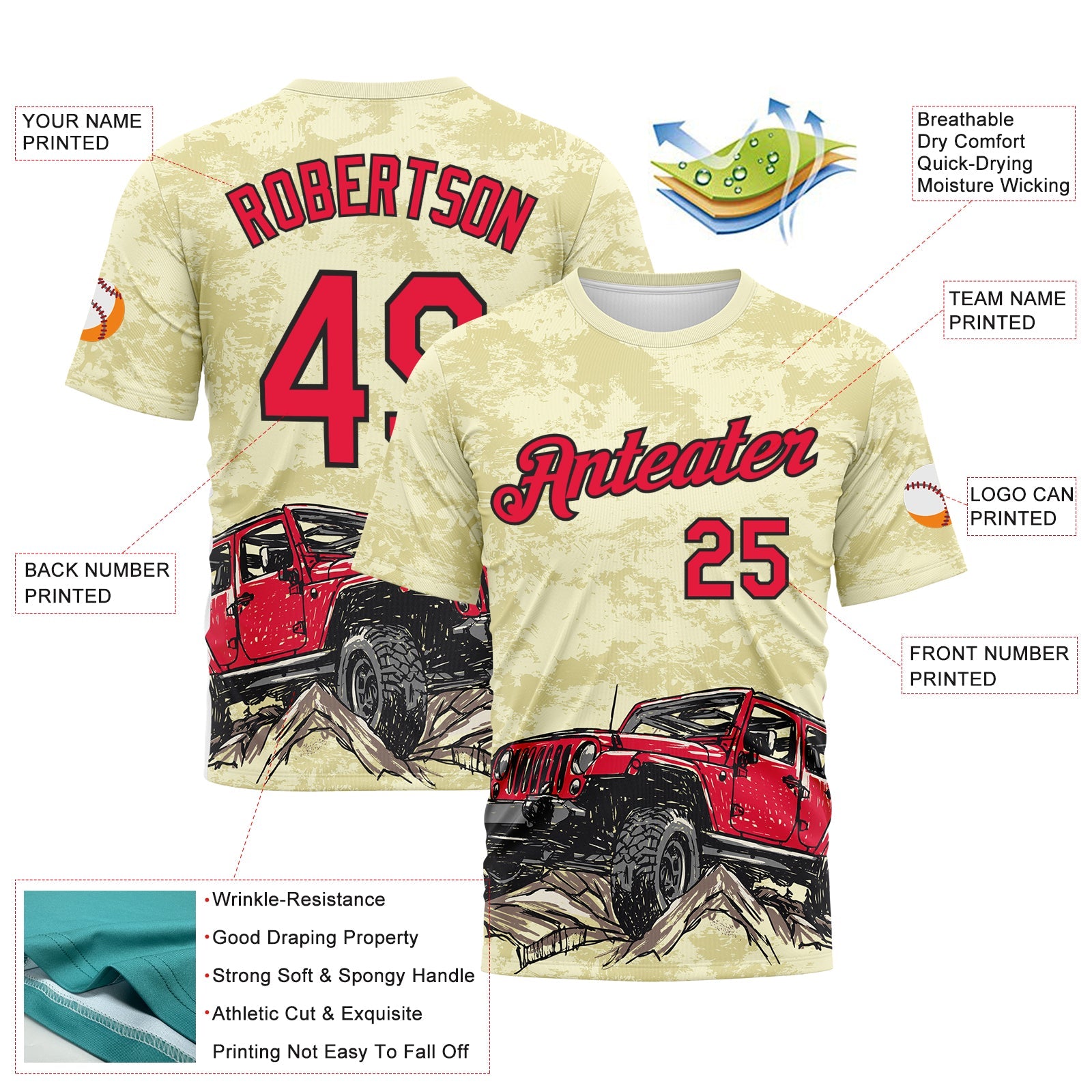 Custom City Cream Red-Black Concept Adventure Off Road Performance T-Shirt view 2