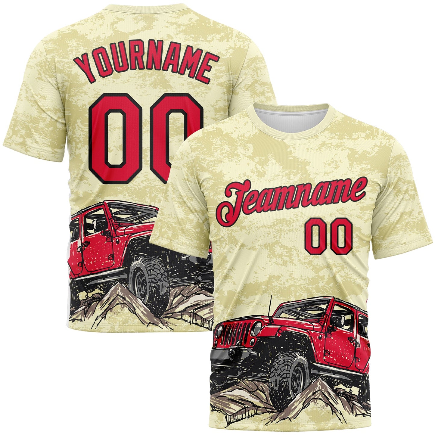 Custom City Cream Red-Black Concept Adventure Off Road Performance T-Shirt - Main View