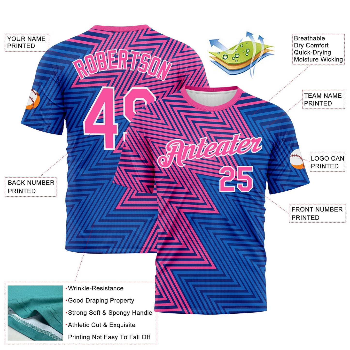 Custom Pink Sky Blue-Black Zigzag Lineal Performance T-Shirt view 2