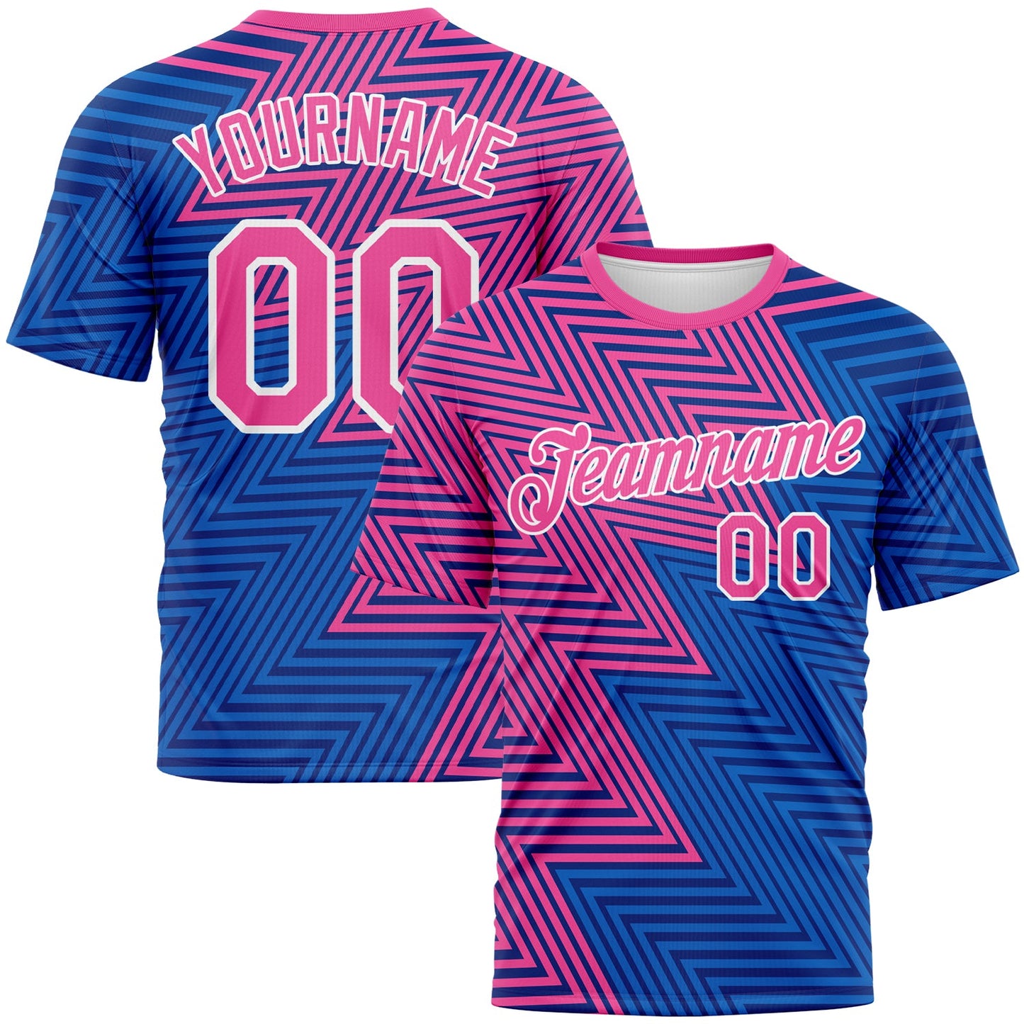 Custom Pink Sky Blue-Black Zigzag Lineal Performance T-Shirt - Main View