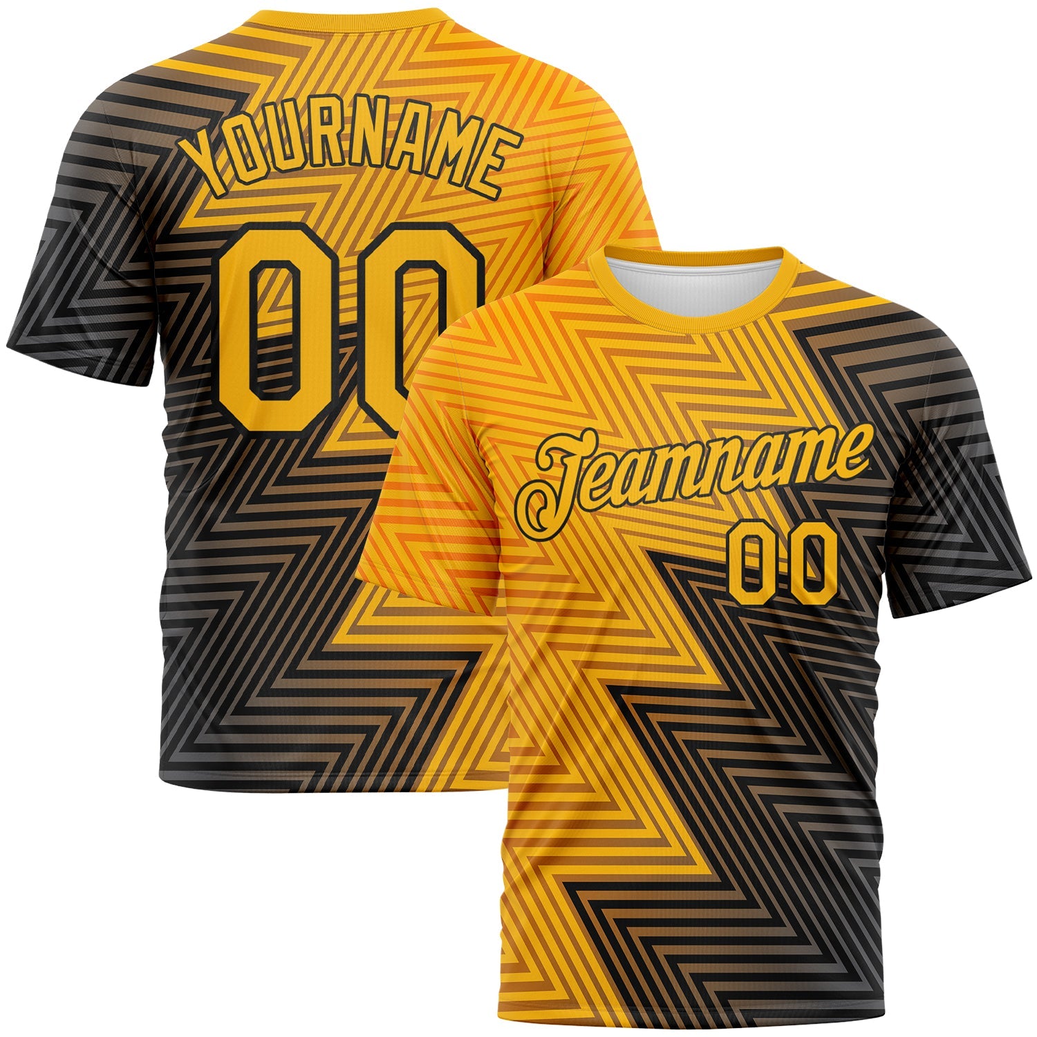 Custom Gold-Black Zigzag Lineal Performance T-Shirt - Main View
