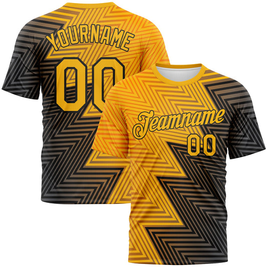 Custom Gold-Black Zigzag Lineal Performance T-Shirt - Main View