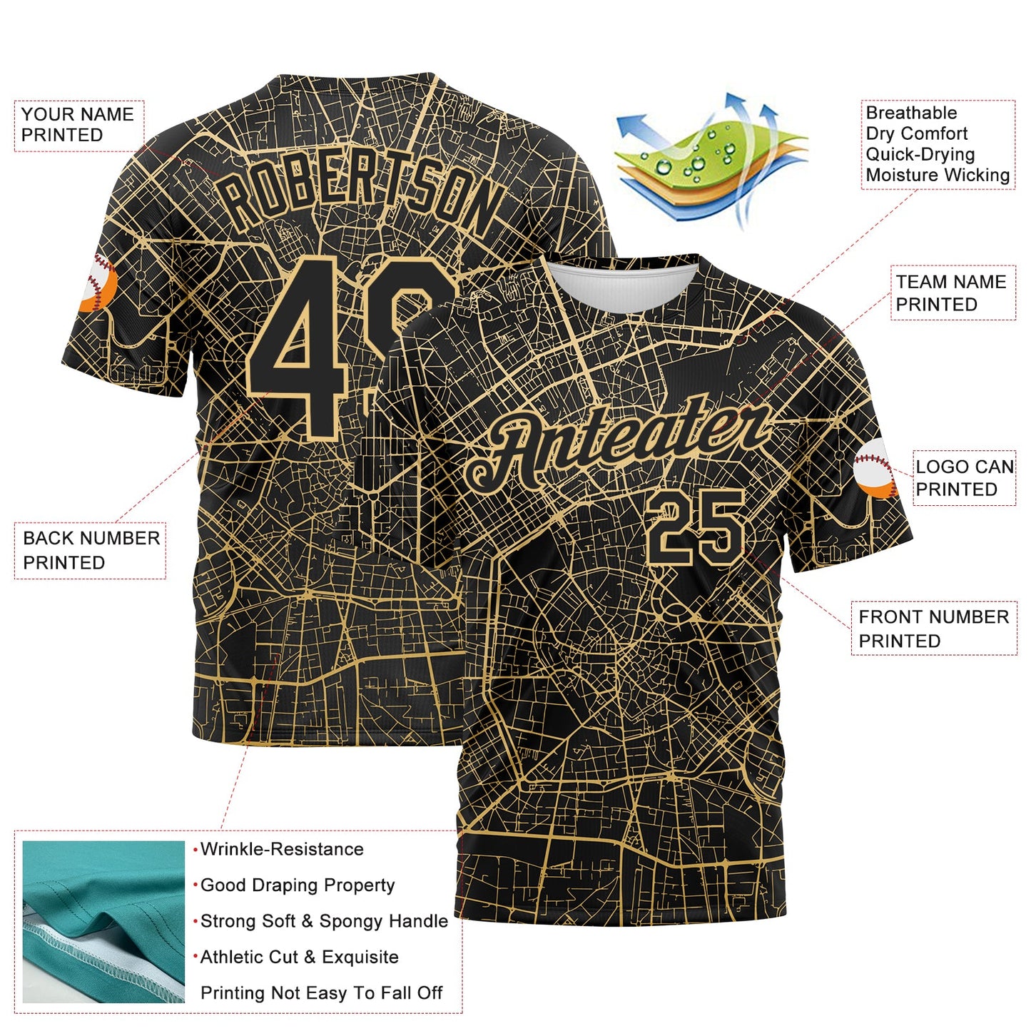 Custom Black-City Cream City Street Map Urban Grid Performance T-Shirt view 2