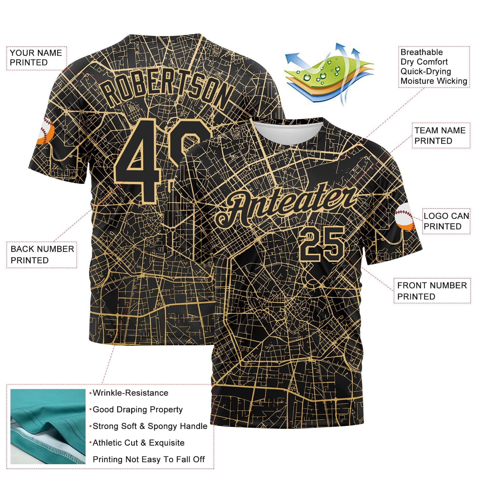 Custom Black-City Cream City Street Map Urban Grid Performance T-Shirt view 2