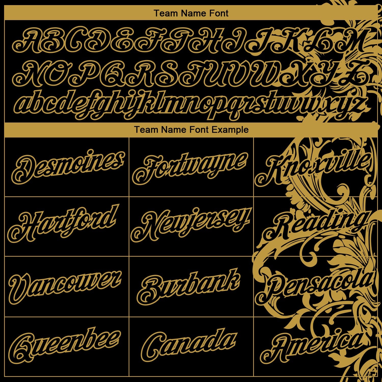 Custom Black-Old Gold Baroque Rococo Floral Scrollwork Performance T-Shirt view 3
