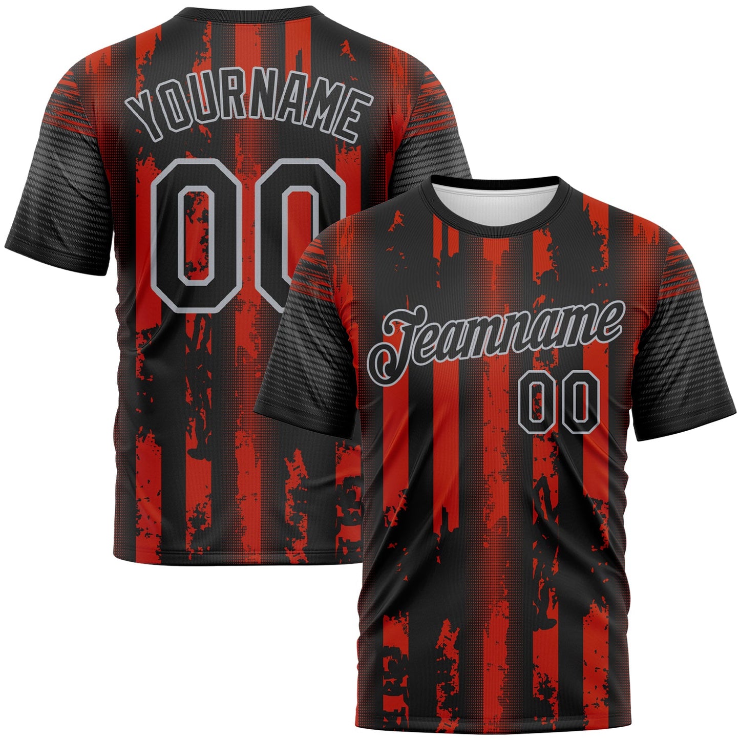 Custom Red Black-Gray Vintage Vertical Stripe Fantasy Performance T-Shirt - Main View