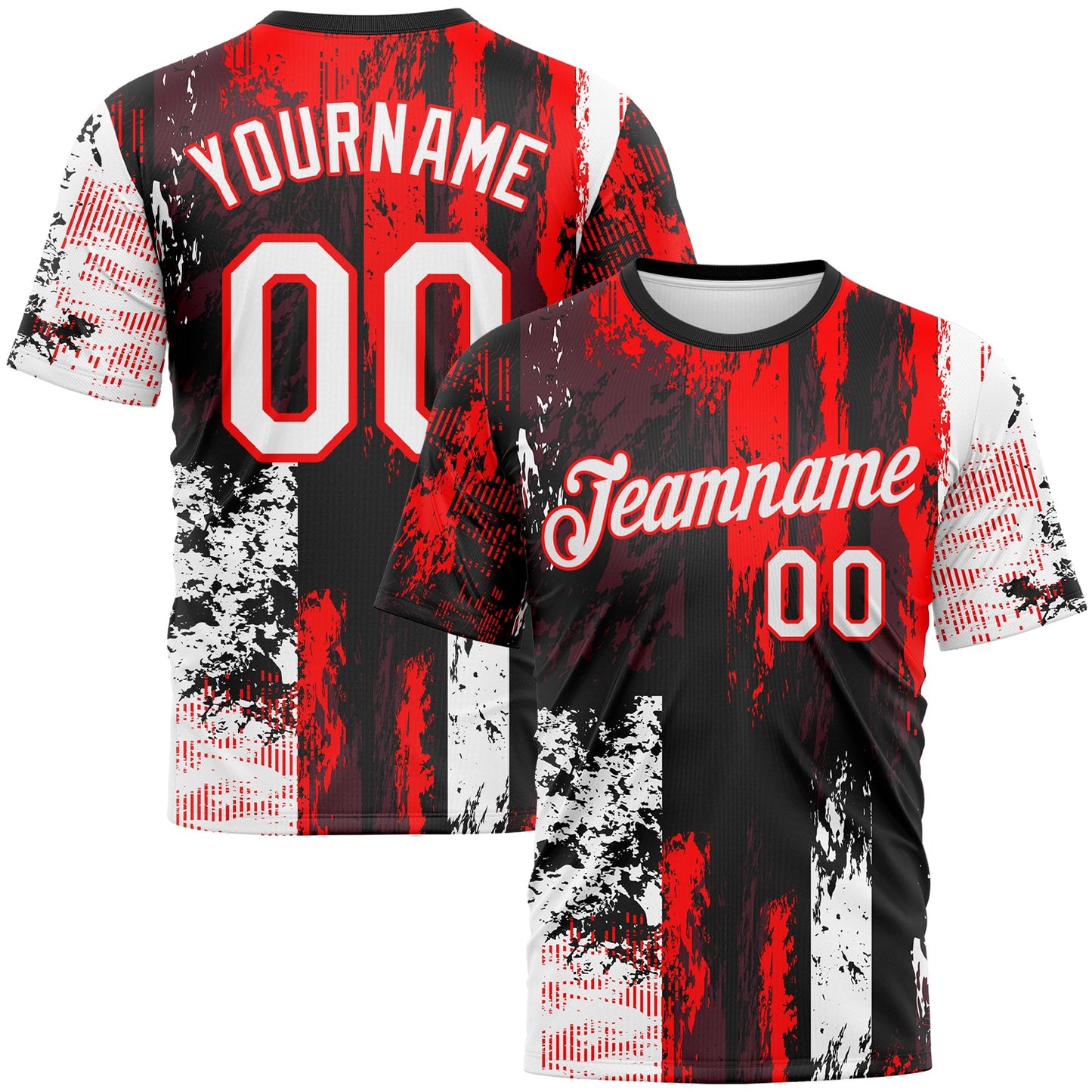 Custom Black White-Fire Red Concept Grunge Fantasy Performance T-Shirt - Main View