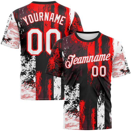 Custom Black White-Fire Red Concept Grunge Fantasy Performance T-Shirt - Main View