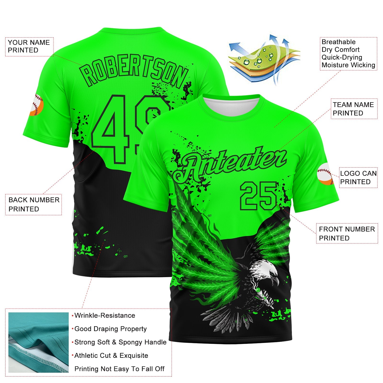 Custom Aurora Green-Black Aguila Eagle Performance T-Shirt view 2