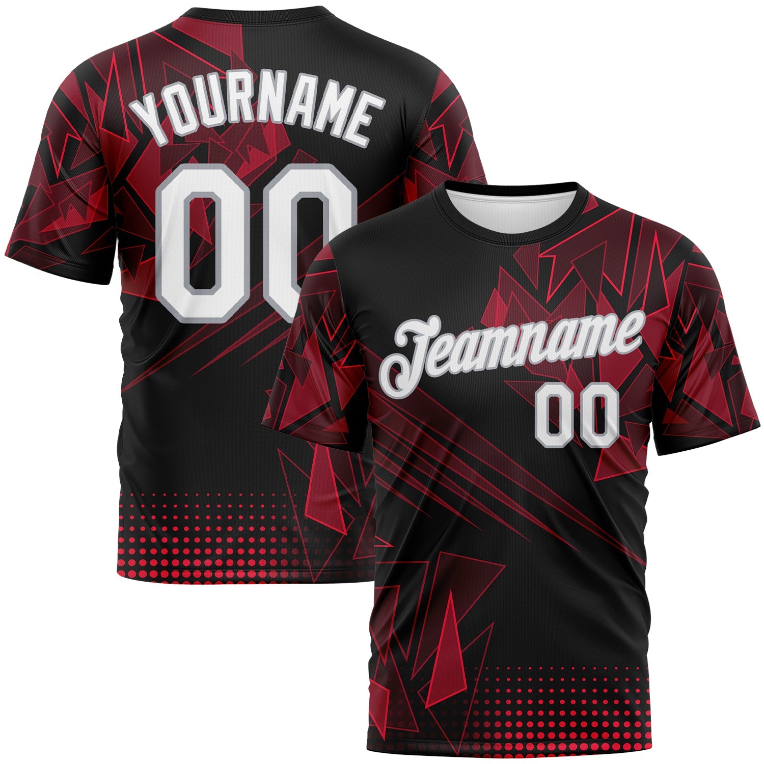 Custom Black White Red-Gray Abstract Geometric Shattered Angular Performance T-Shirt - Main View