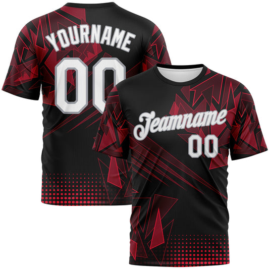 Custom Black White Red-Gray Abstract Geometric Shattered Angular Performance T-Shirt - Main View