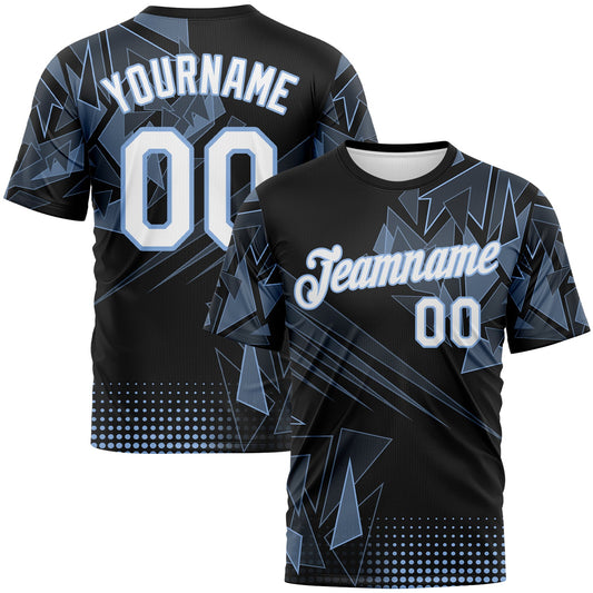 Custom Light Blue White-Black Abstract Geometric Shattered Angular Performance T-Shirt - Main View